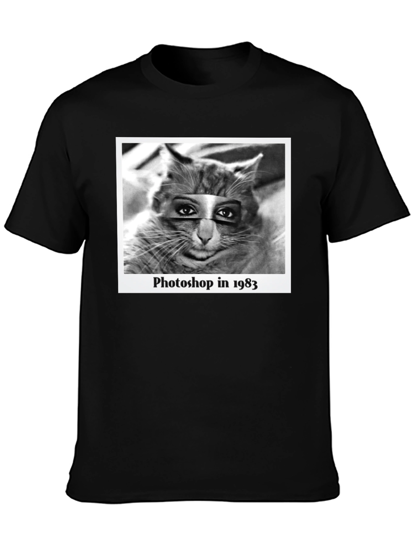 Black Retro Cat Photoshop T-Shirt view 3