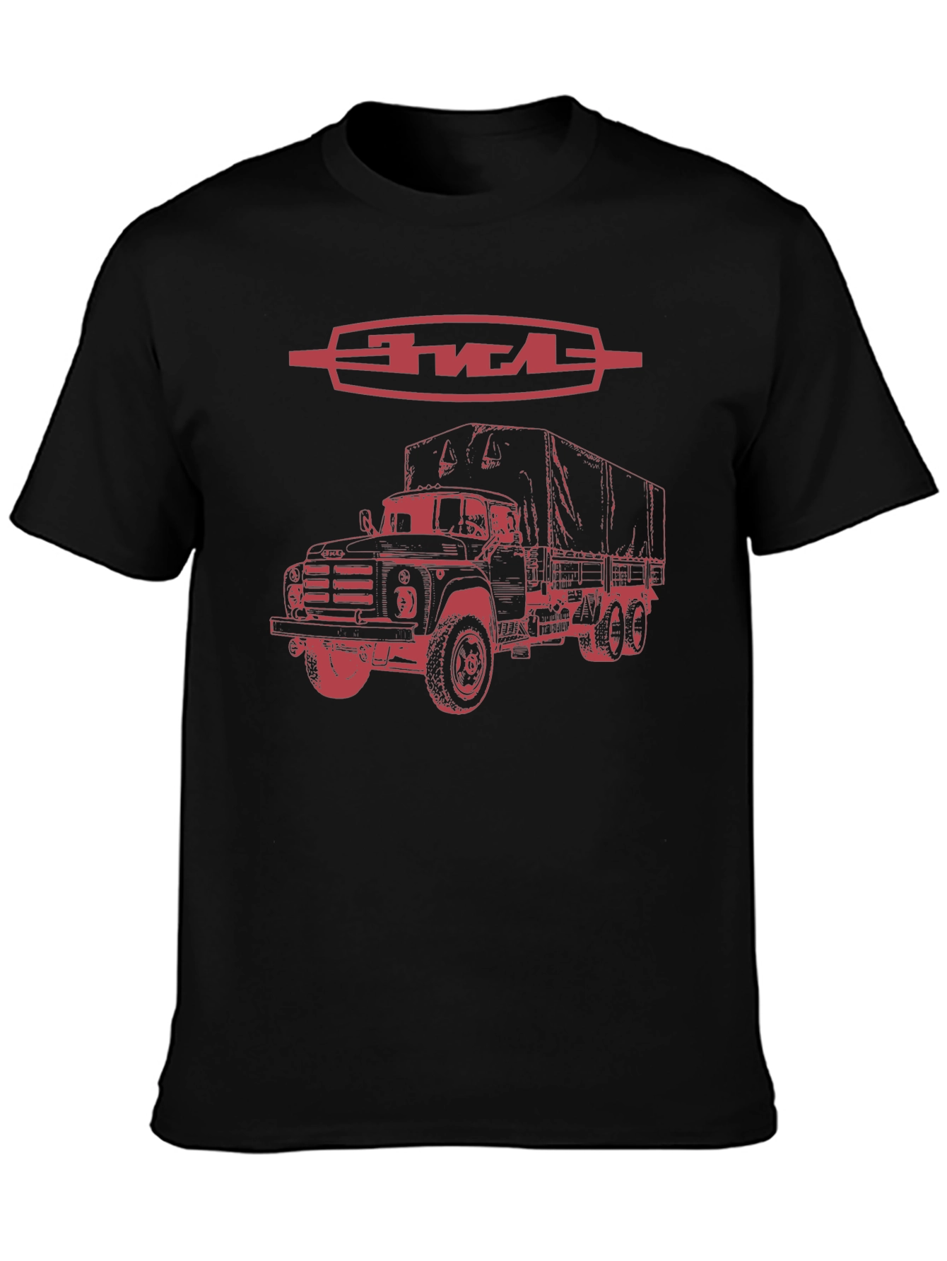Black Retro ZIL Truck Graphic Tee - Classic Vehicle Design view 3