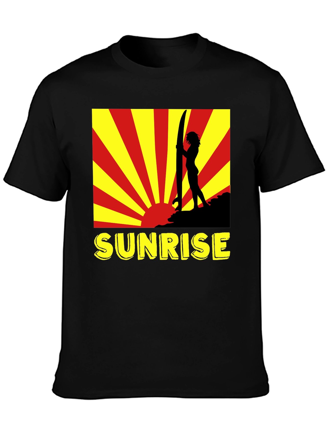 Black Sunrise Surfer Graphic Tee - Black Cotton T-Shirt view 3