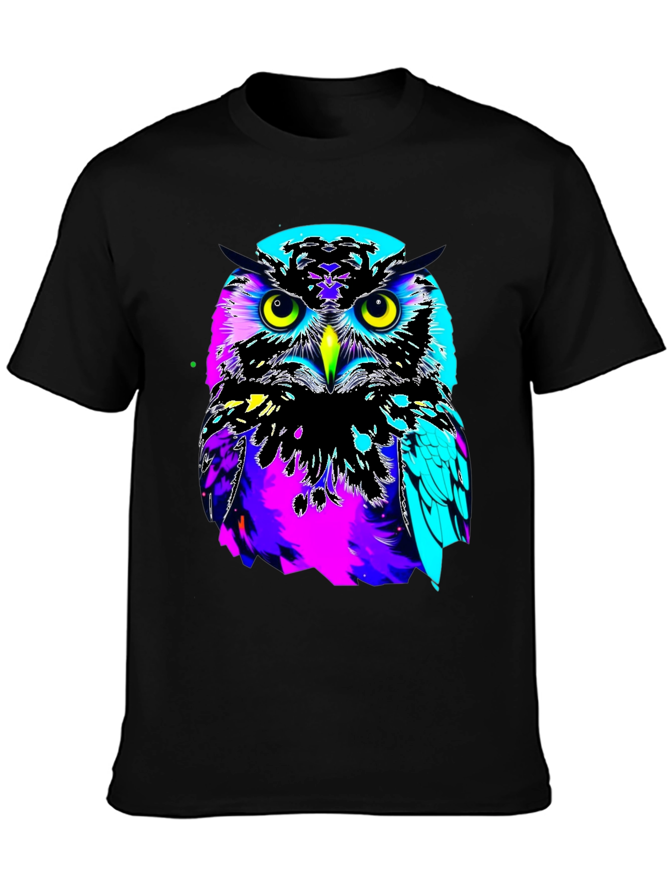 Black Vibrant Owl Graphic Black T-Shirt view 3