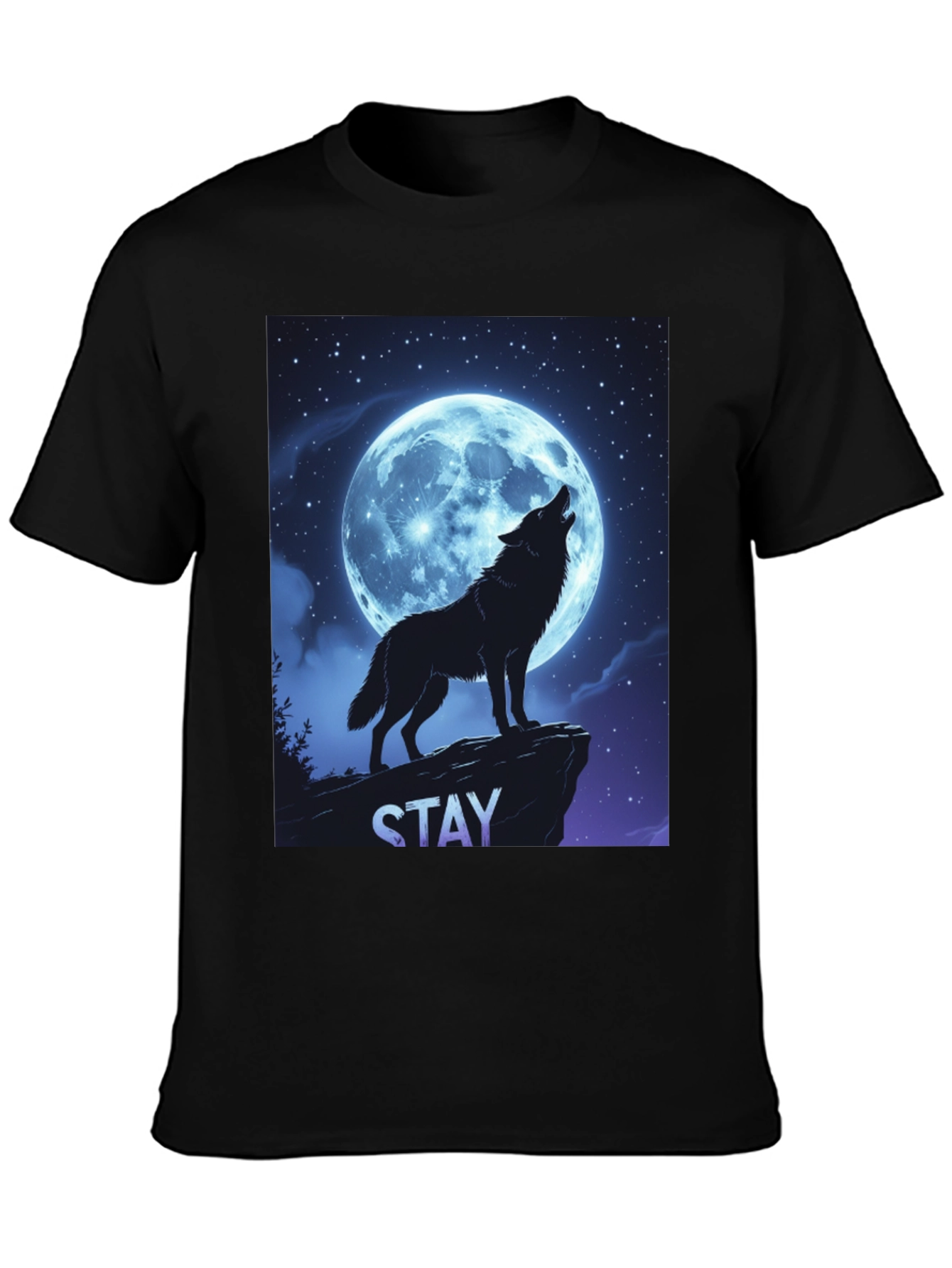 Black Wolf Howling Moon T-Shirt - Stay Wild Graphic Tee view 3