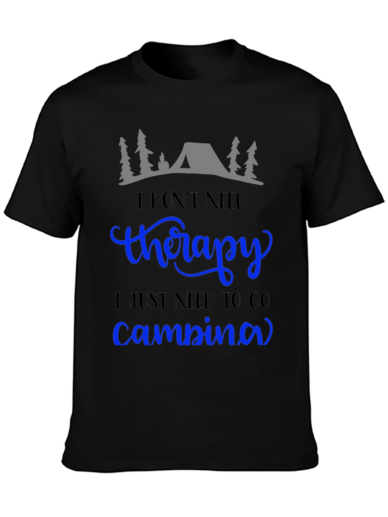 Black Camping Therapy T-Shirt: Nature Lover Tee view 3