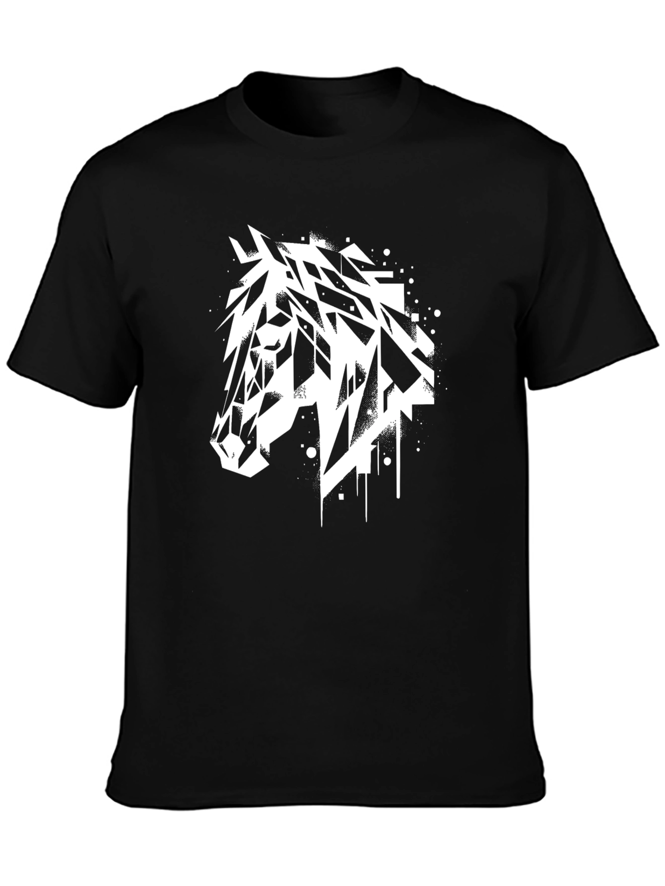 Black Geometric Horse Tee - Black Graphic T-Shirt view 3