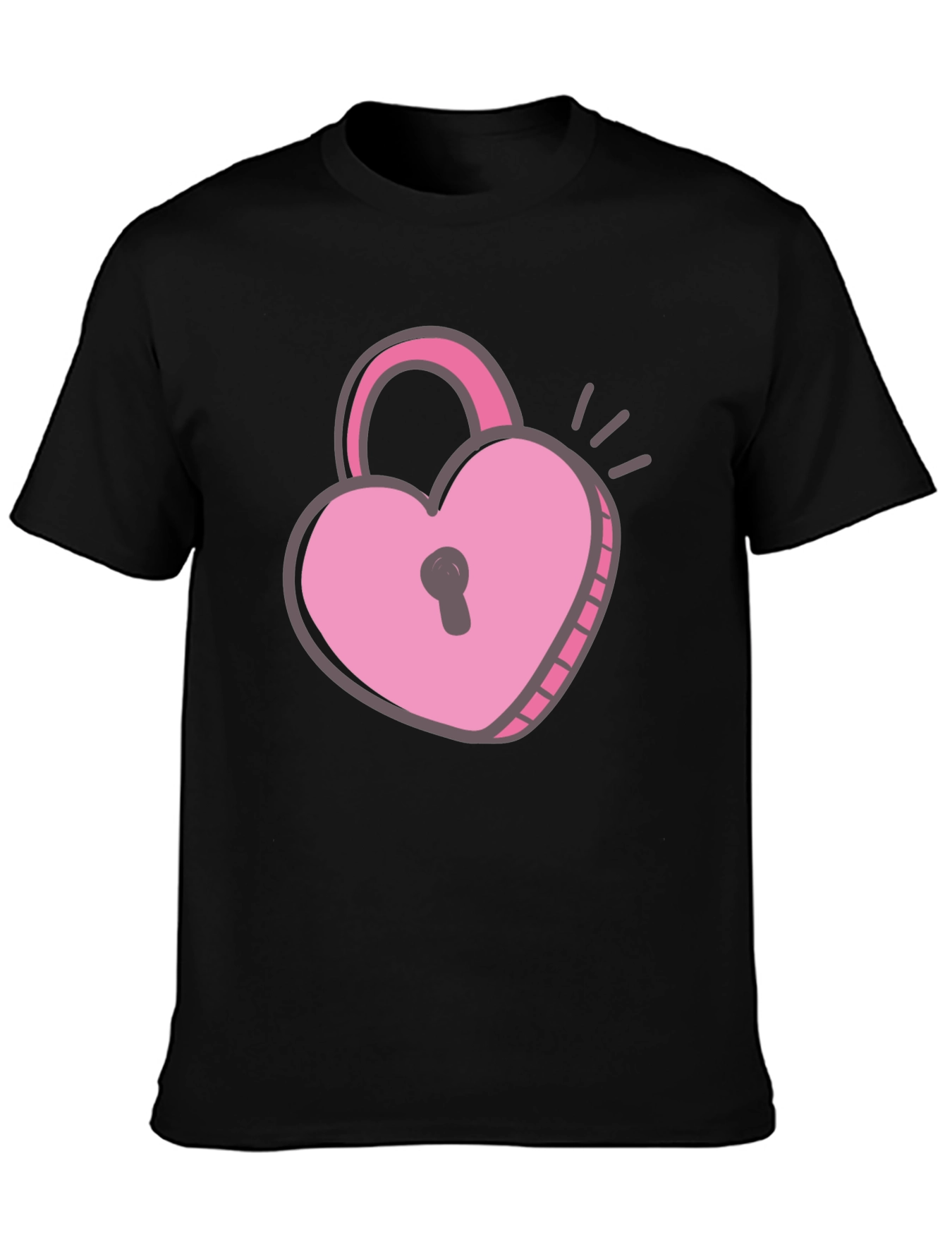 Black Heart Lock T-Shirt - Black Cotton Valentine's Day Tee view 3