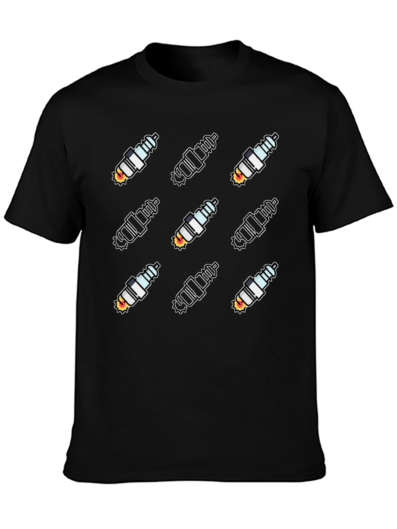 Black Spark Plug Pattern Black T-Shirt view 3