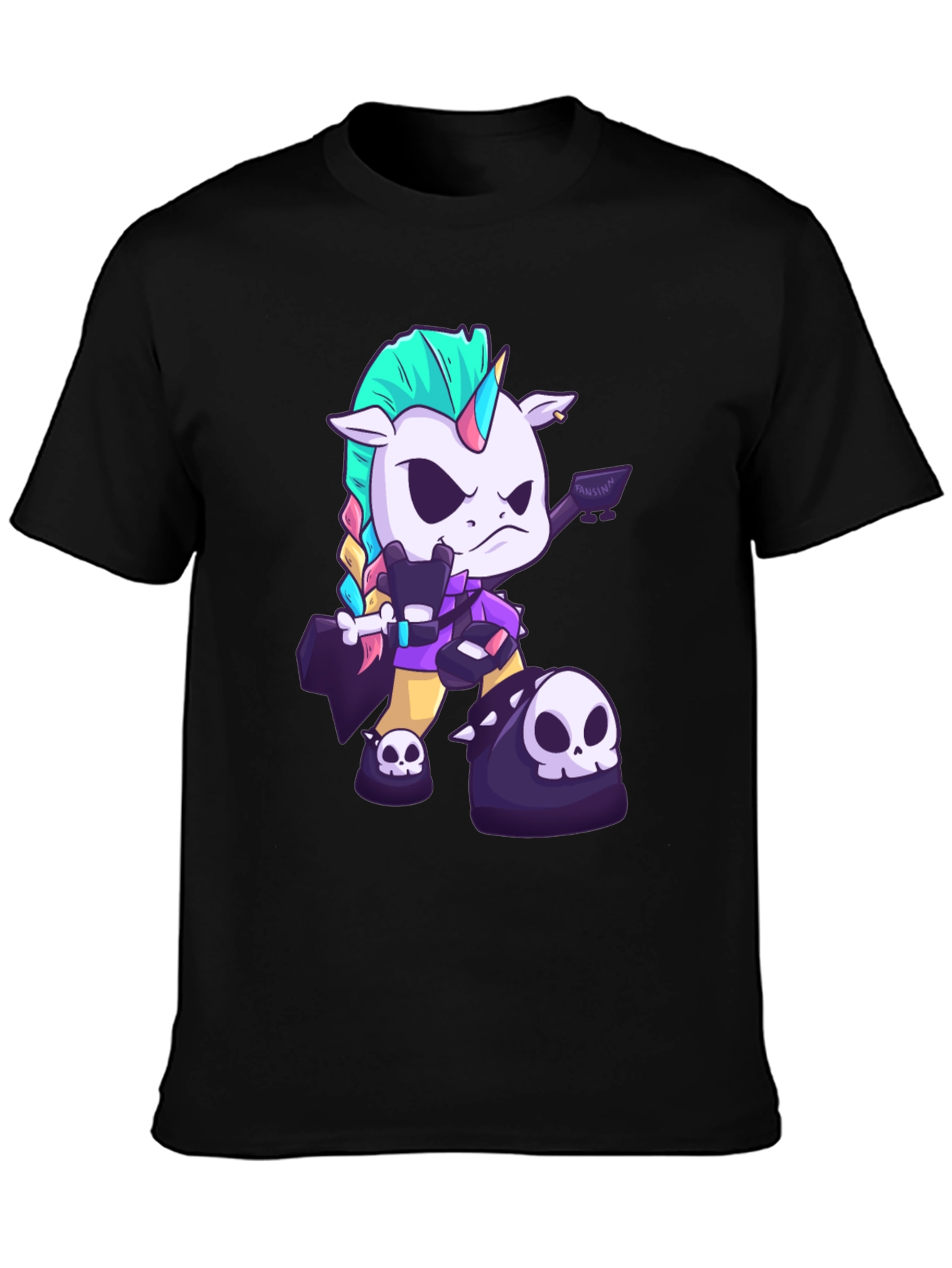 Black Edgy Unicorn Graphic Tee - Black Cotton T-Shirt view 3