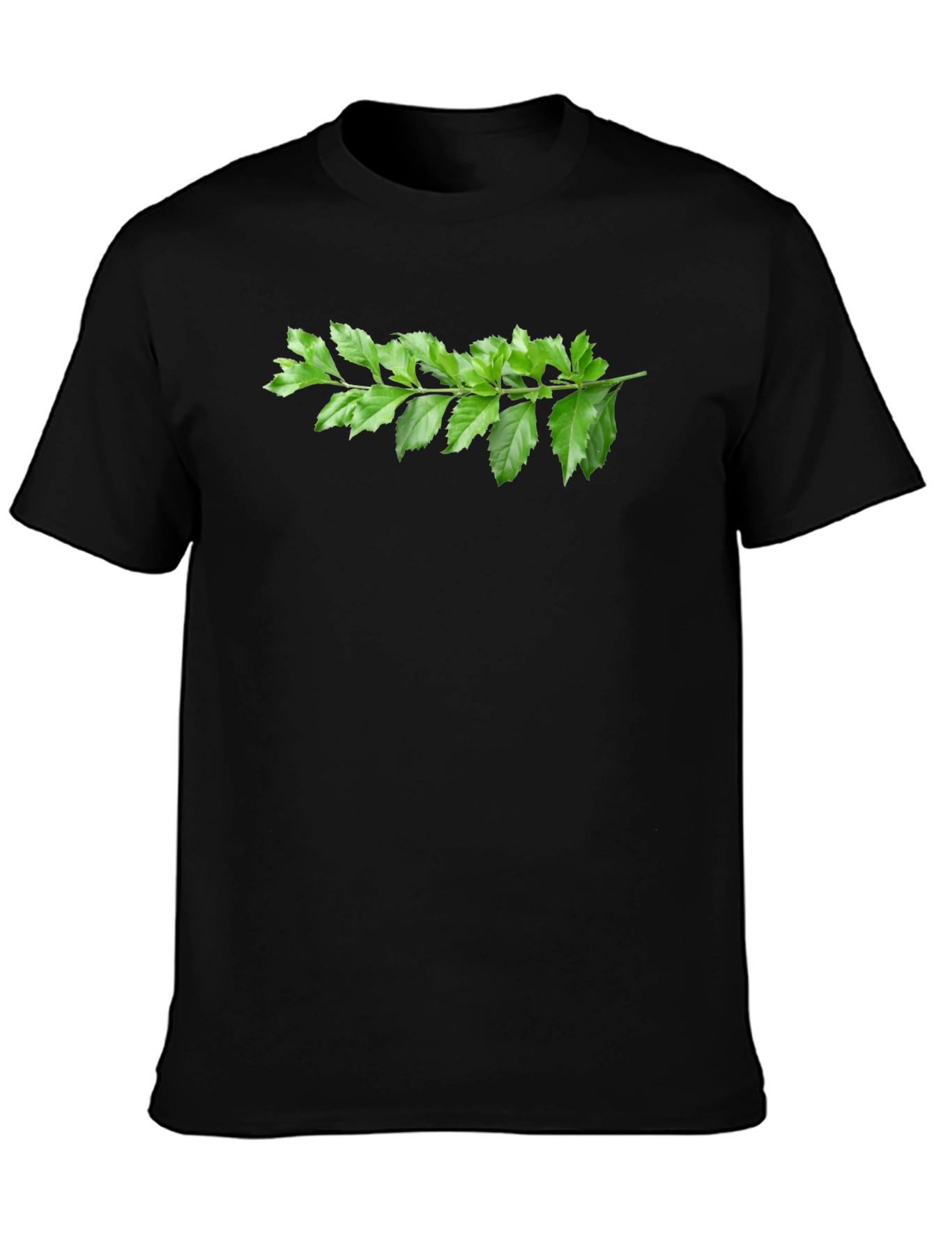 Black Green Branch Print Black T-Shirt view 3