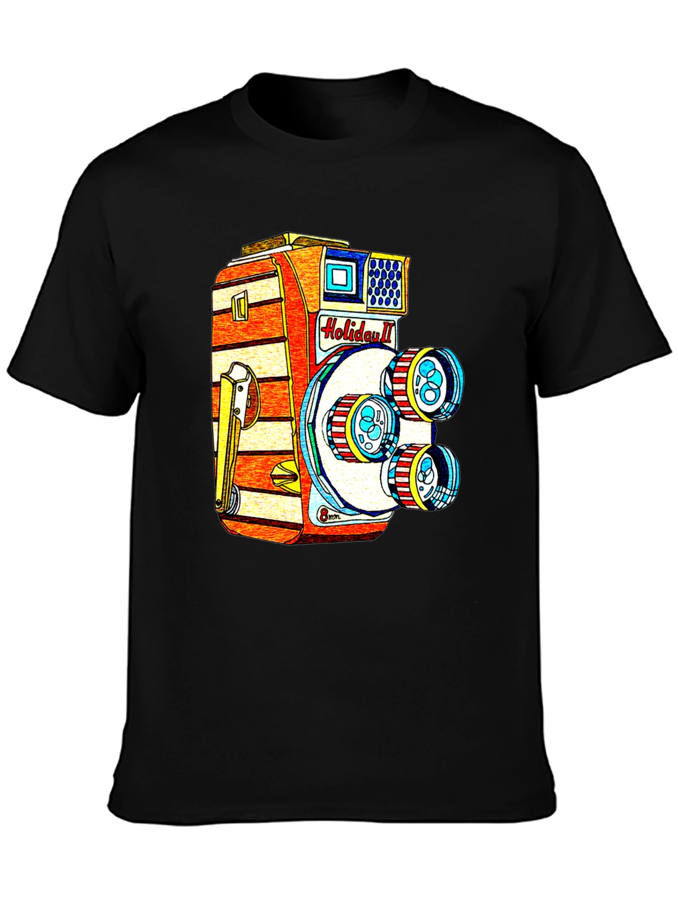 Black Retro Holiday II Camera Graphic T-Shirt view 3