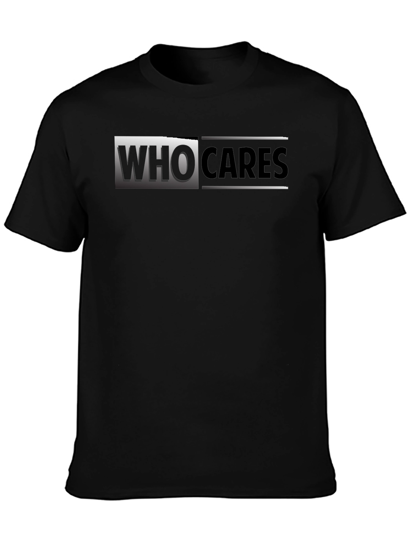 Black Who Cares Graphic Print Black T-Shirt view 3