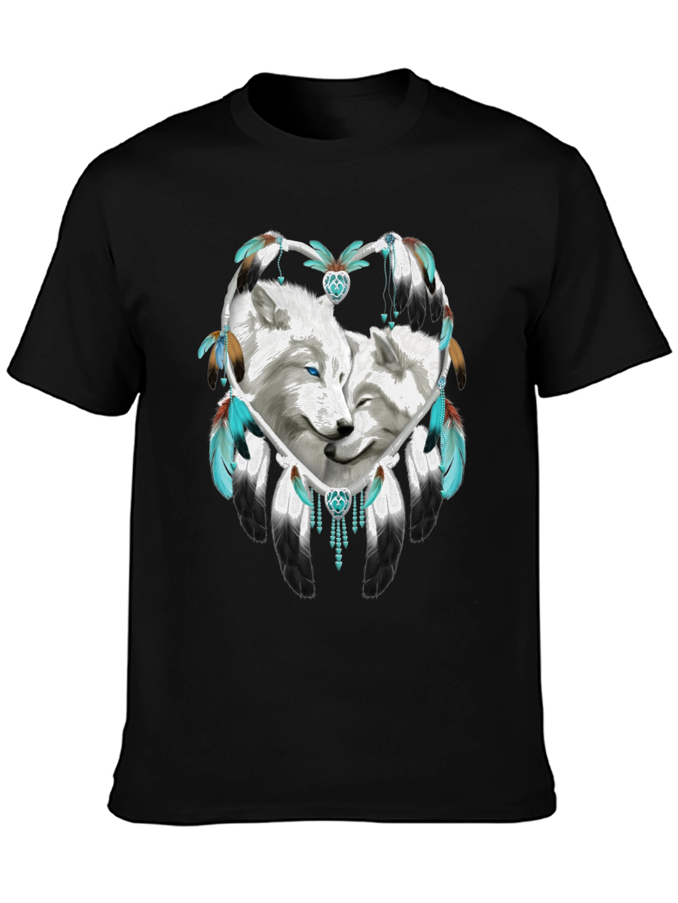 Black Wolf Dreamcatcher Graphic Tee - Black Cotton Blend Shirt view 3