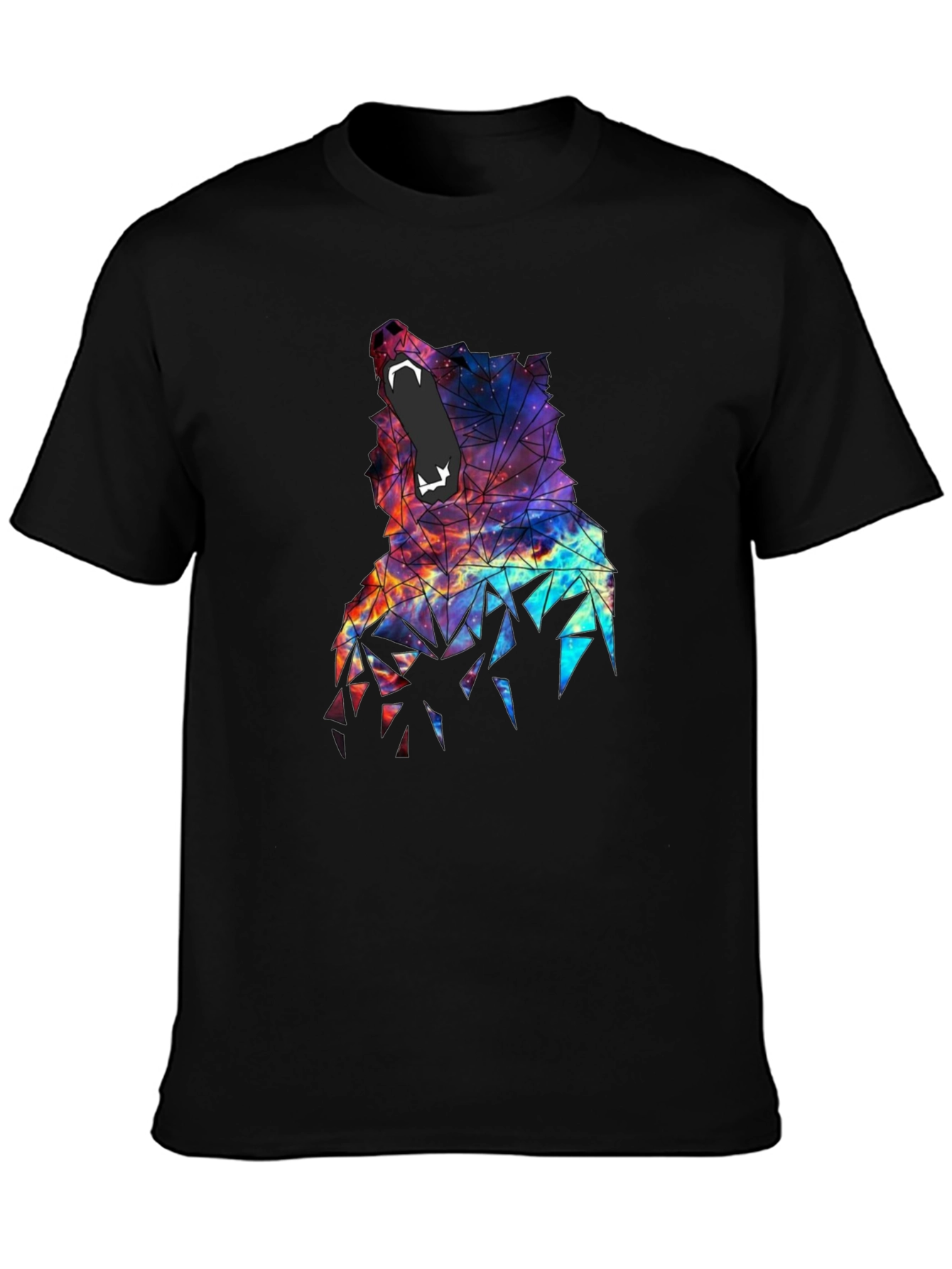 Black Geometric Wolf Galaxy T-Shirt - Unique Design view 3