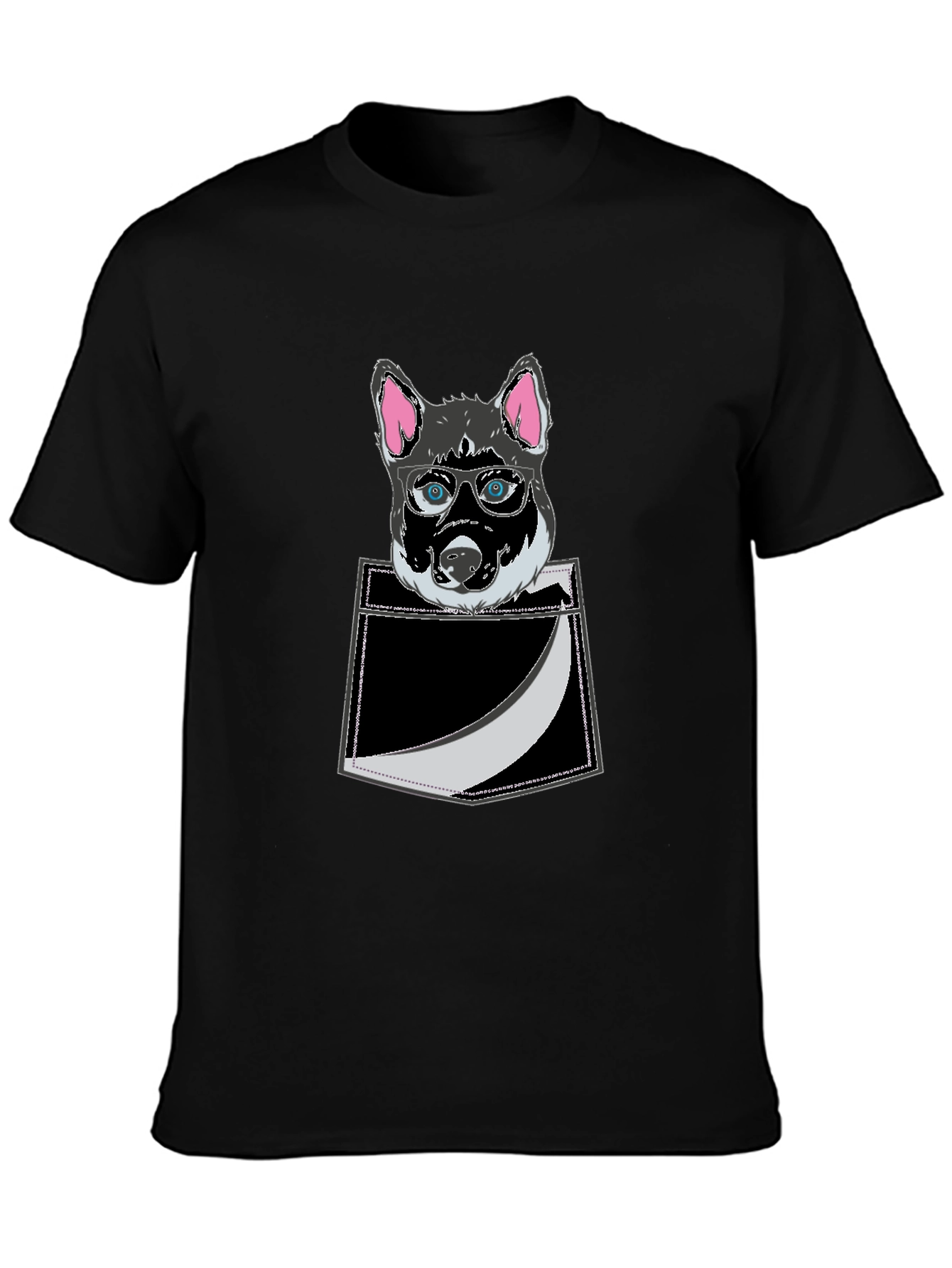 Black Cool Dog in Pocket T-Shirt - Stylish Graphic Tee view 3