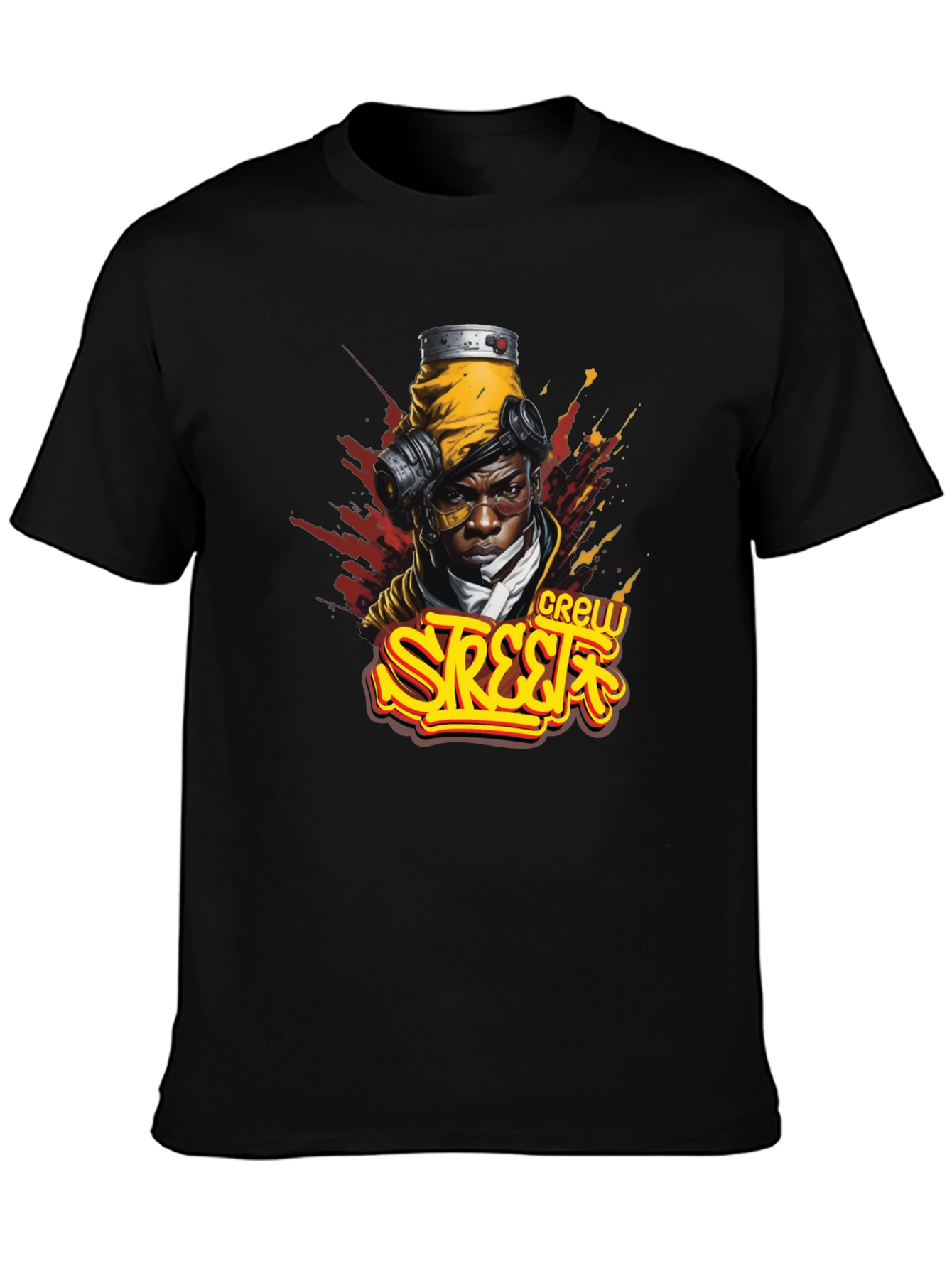 Black Street Crew Graphic T-Shirt - Urban Style view 3