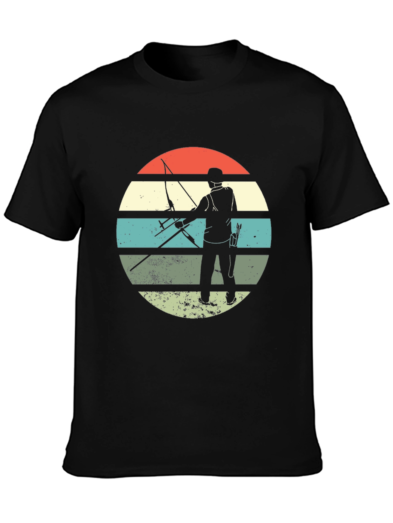Black Archery Silhouette Retro Style T-Shirt view 3