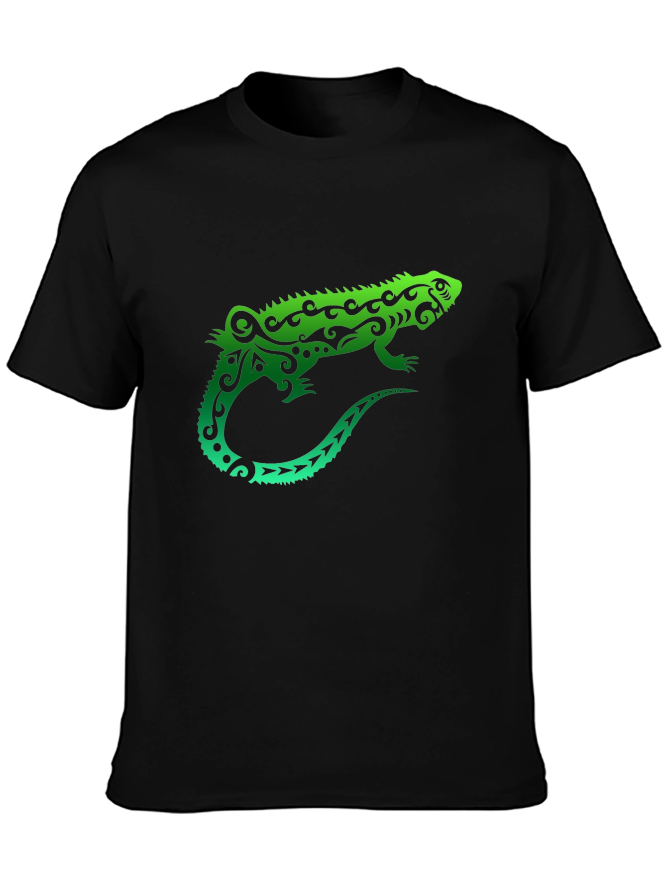 Black Tribal Iguana Black T-Shirt - Unique Design view 3