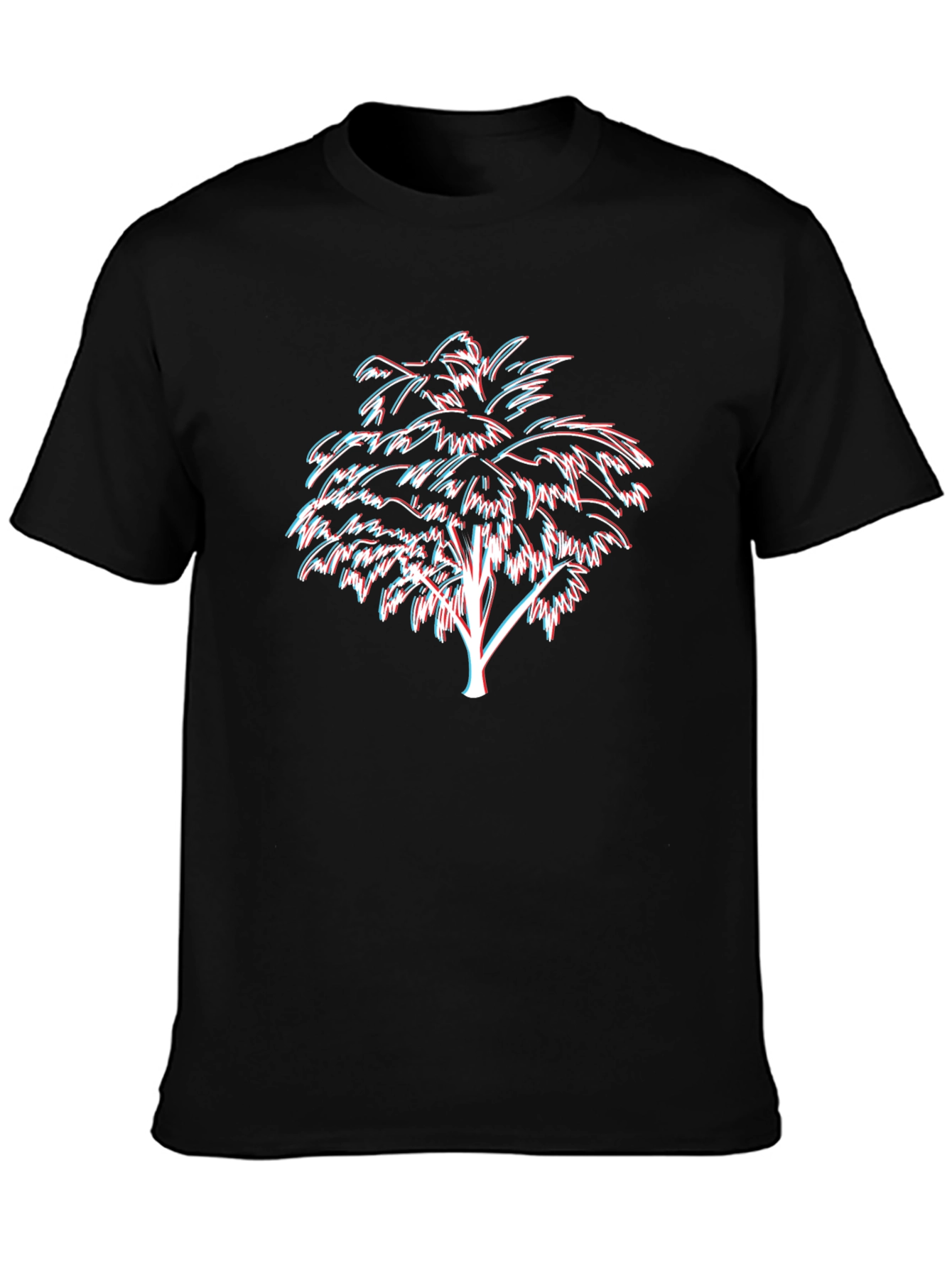 Black Retro 3D Palm Tree Black Graphic Tee view 3