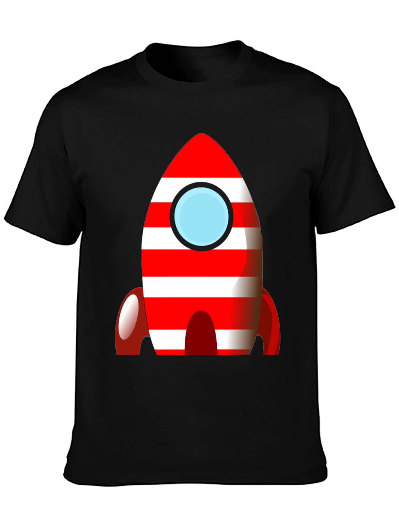 Black Retro Rocket T-Shirt - Bold Striped Design view 3