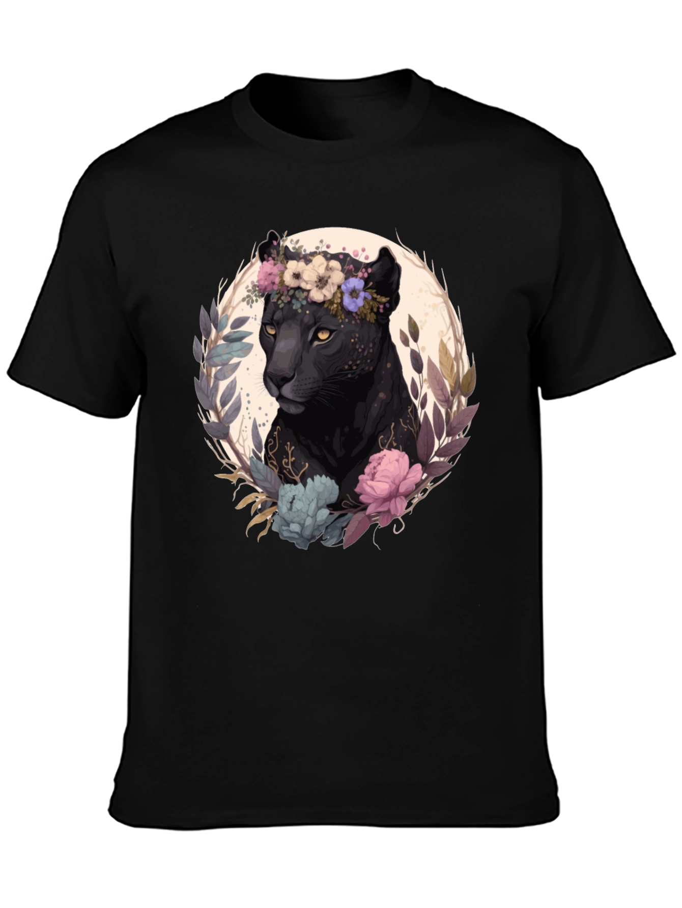 Black Black Panther Floral Wreath Graphic Tee view 3