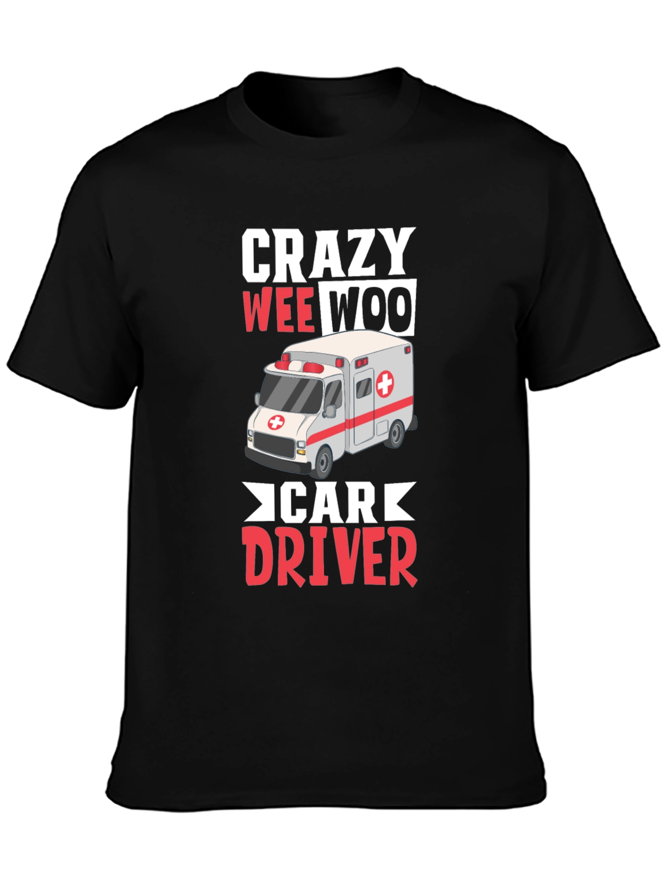 Black Crazy Wee Woo Car Driver T-Shirt view 3