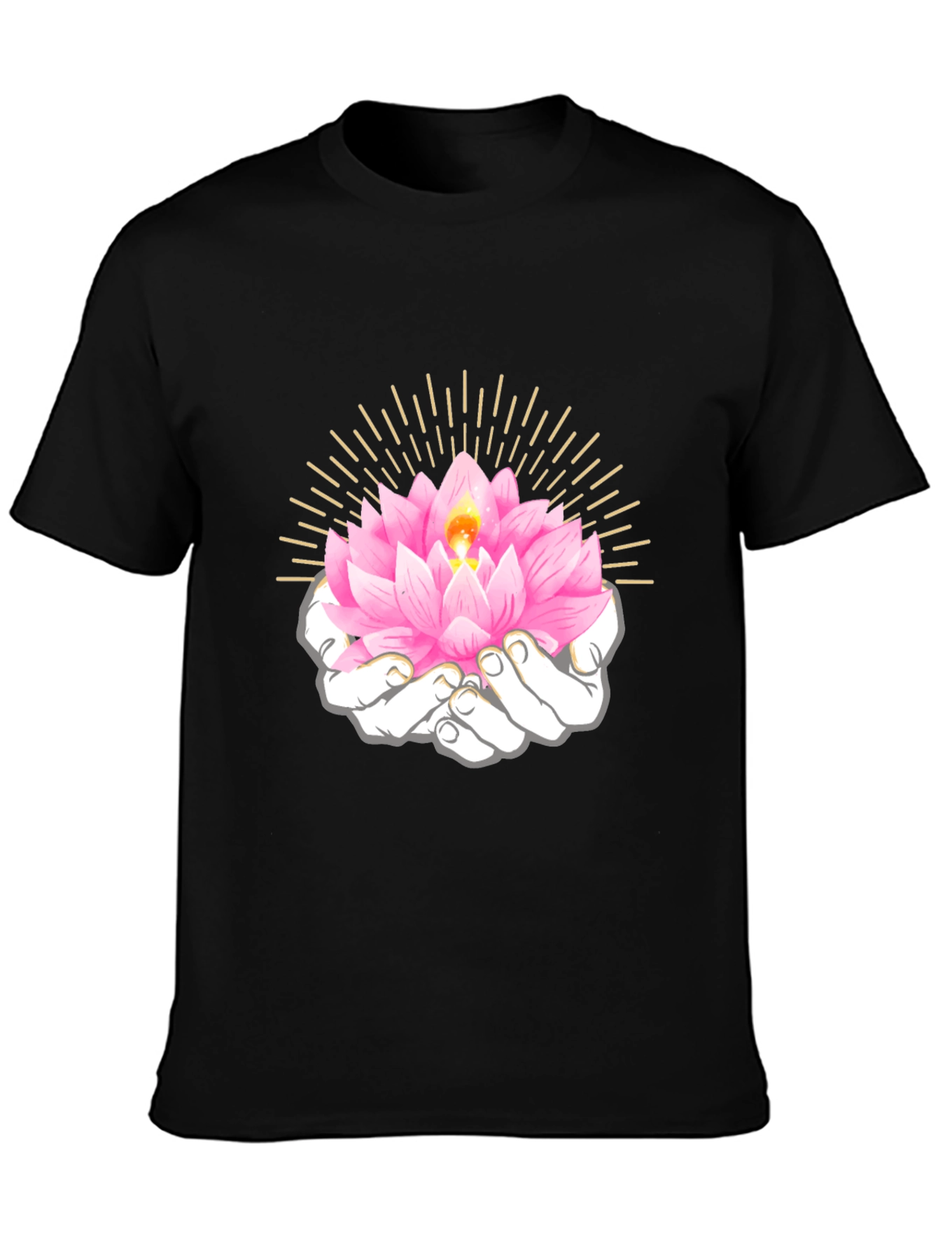 Black Lotus Flower in Hands Graphic T-Shirt view 3
