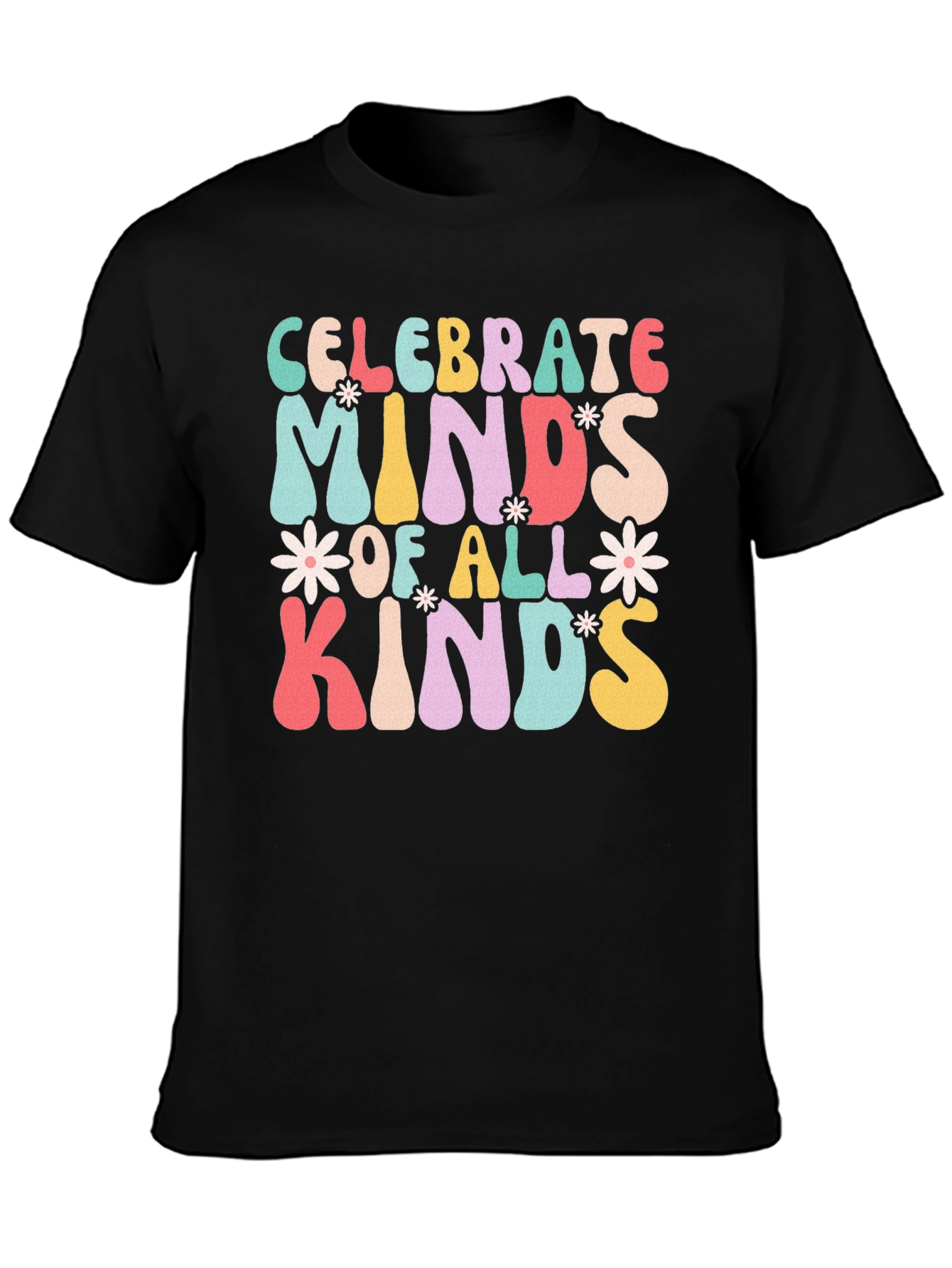 Black Celebrate Minds T-Shirt, Retro Design view 3
