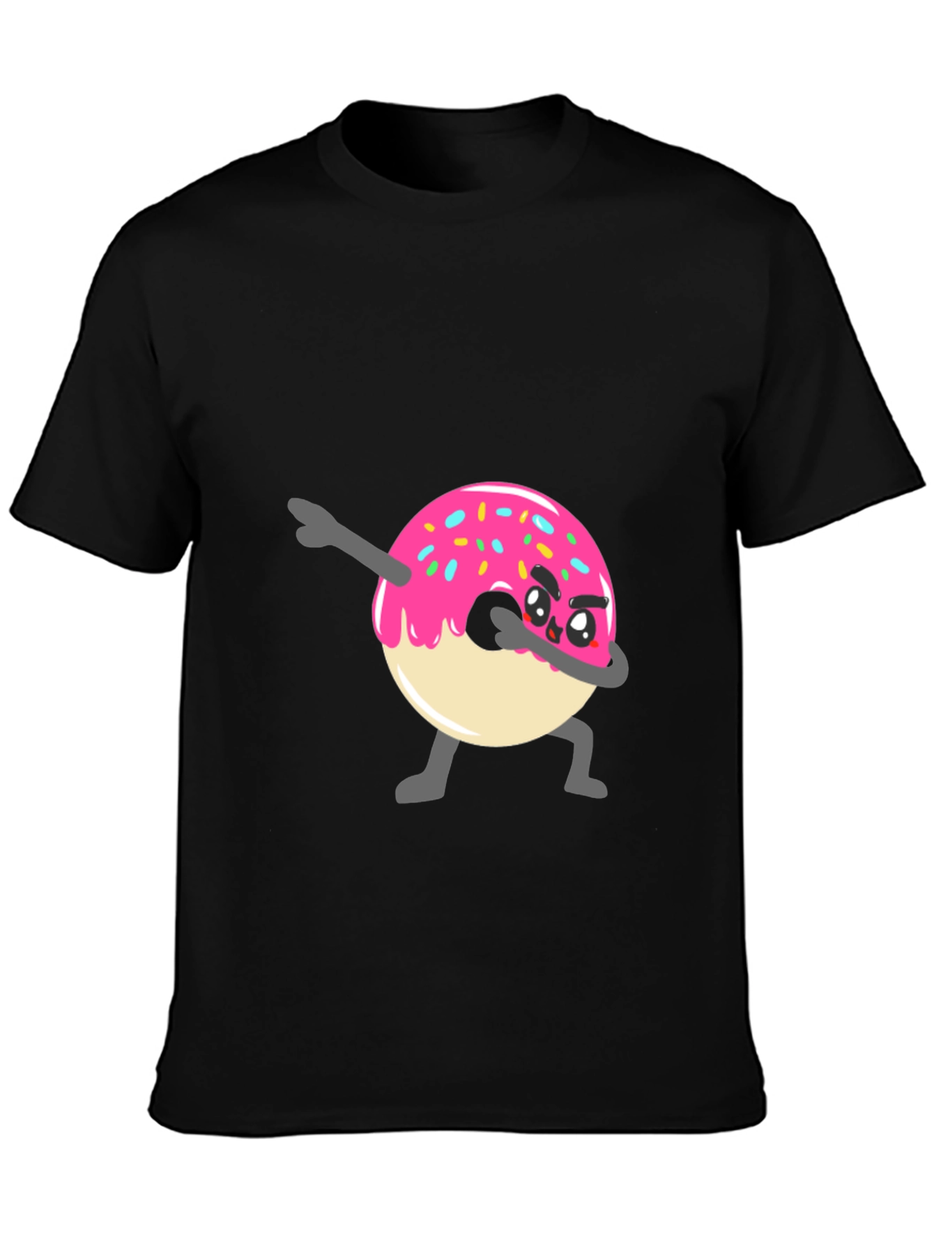 Black Dabbing Donut Graphic Tee - Funny Cartoon T-Shirt view 3