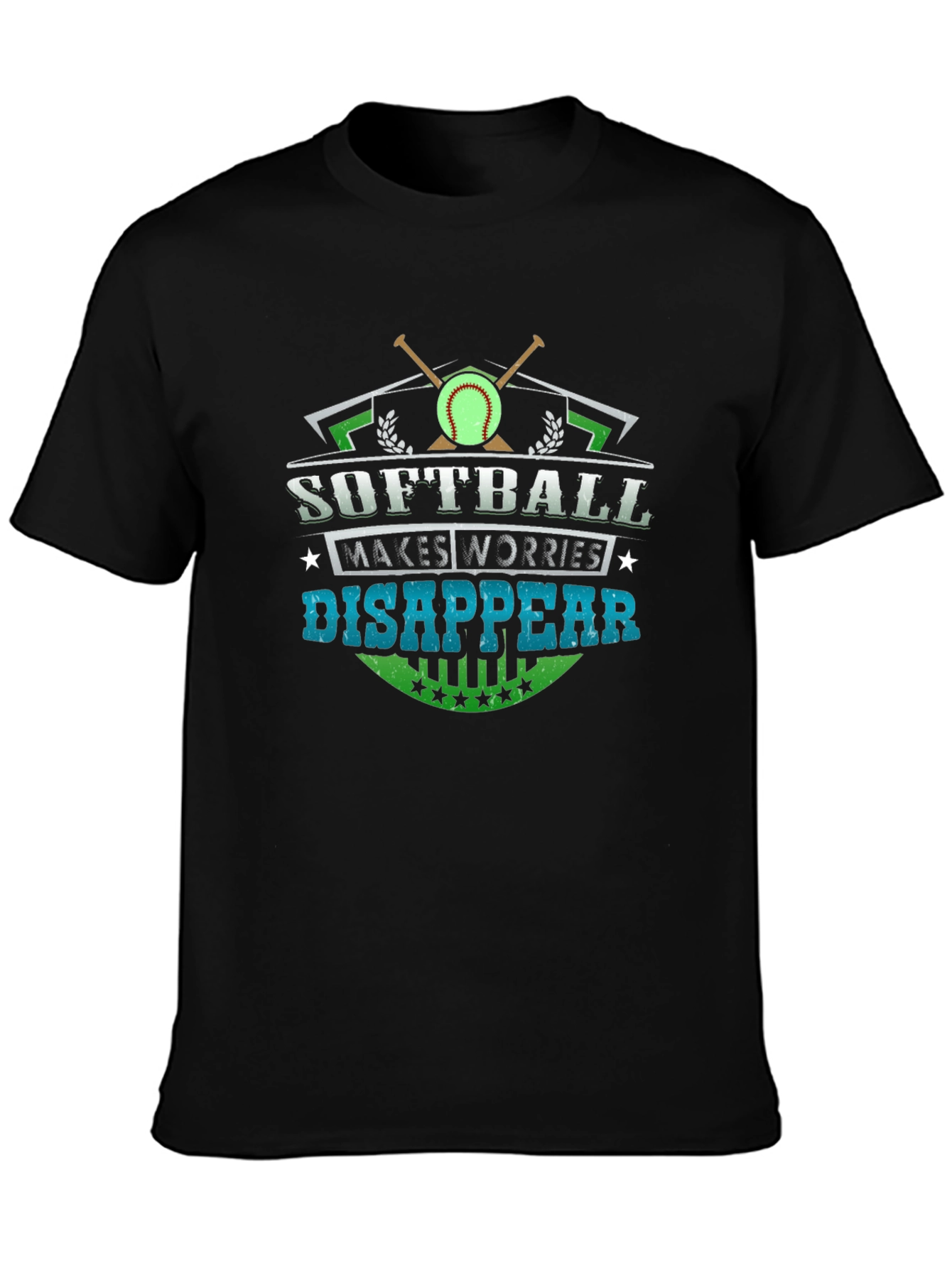 Black Softball Makes Worries Disappear Graphic T-Shirt view 3