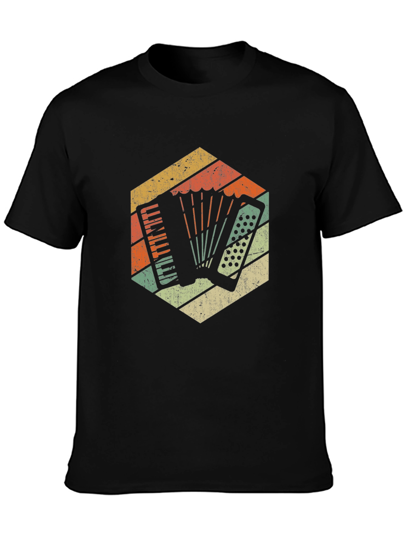Black Vintage Accordion Retro Style T-Shirt view 3