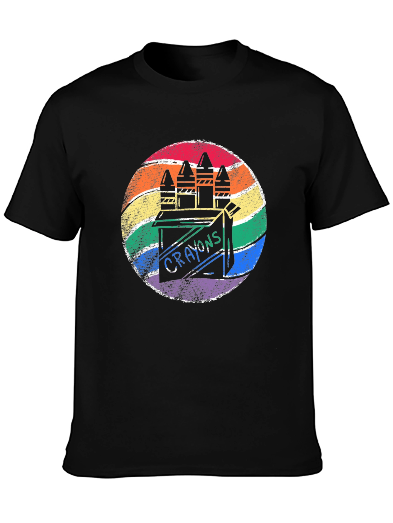 Black Retro Rainbow Crayon Box T-Shirt view 3