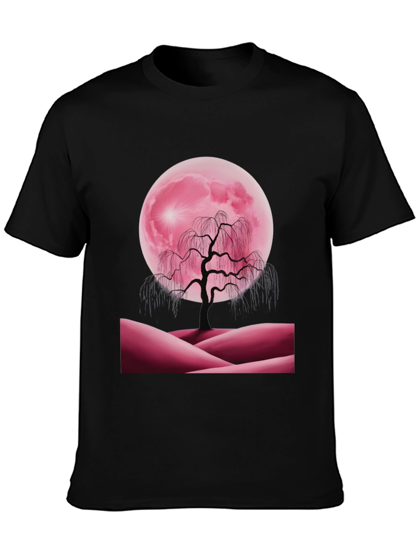 Black Pink Moon Tree Graphic Tee view 3