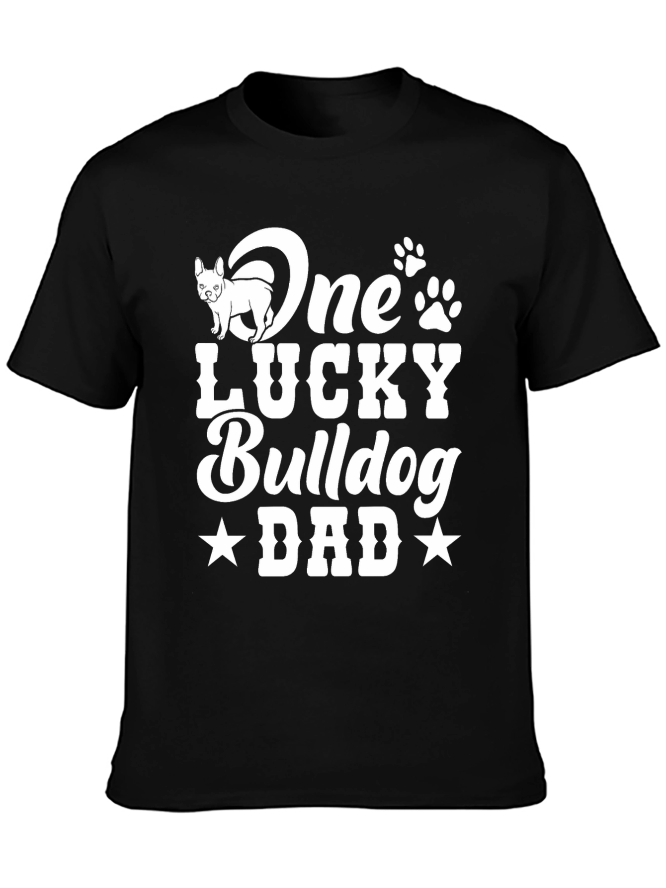 Black One Lucky Bulldog Dad T-Shirt view 3
