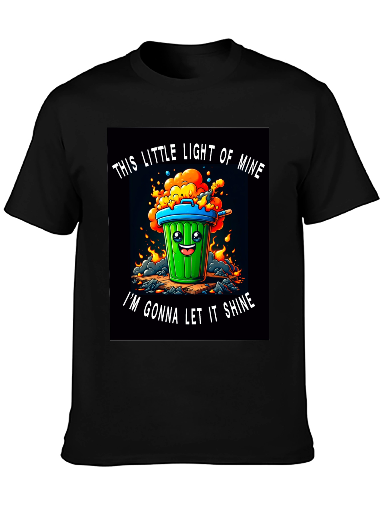 Black Funny Trash Can T-Shirt - Let it Shine! view 3