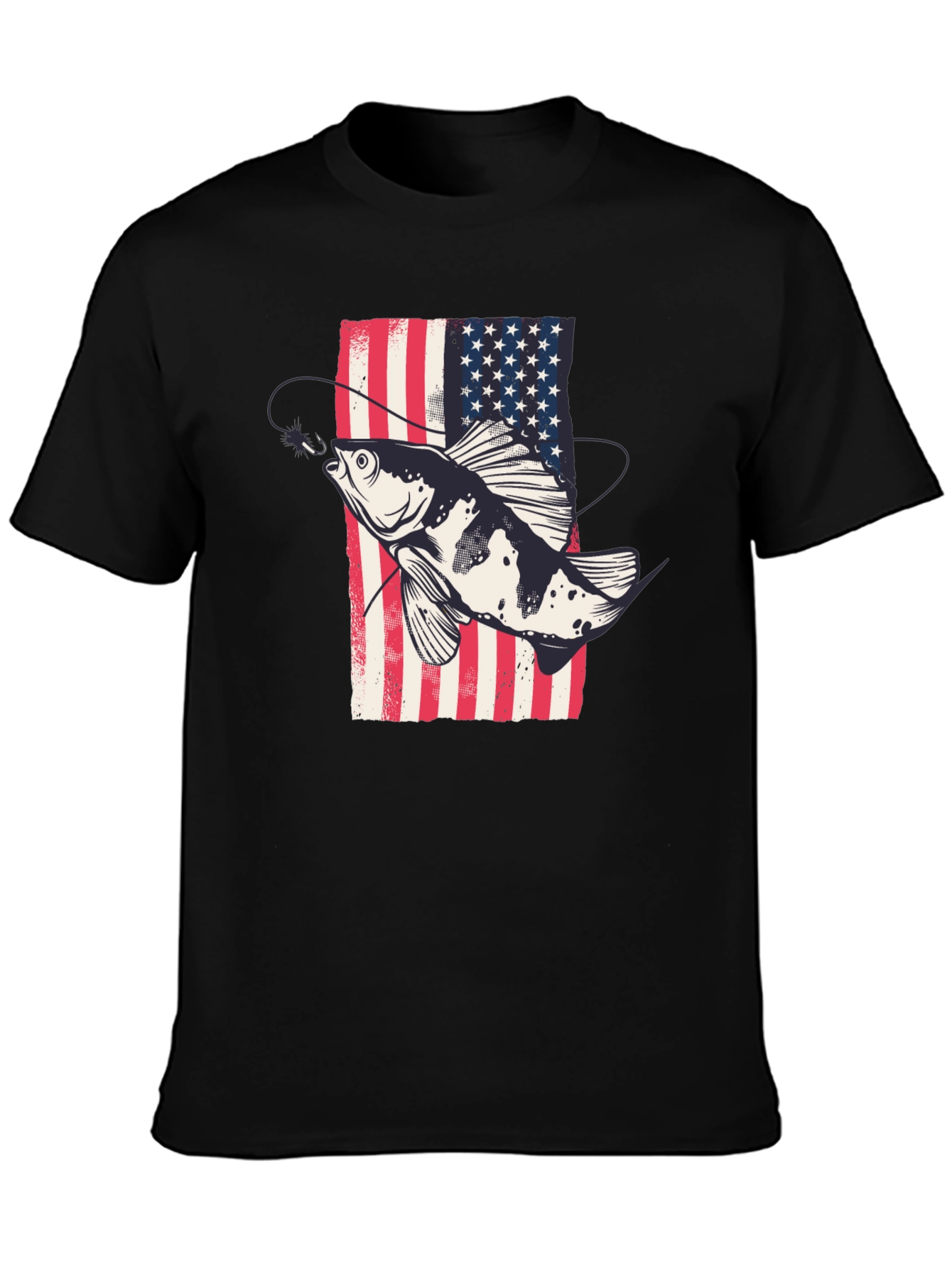 Black American Flag Fish Graphic Tee - Patriotic Angler Shirt view 3