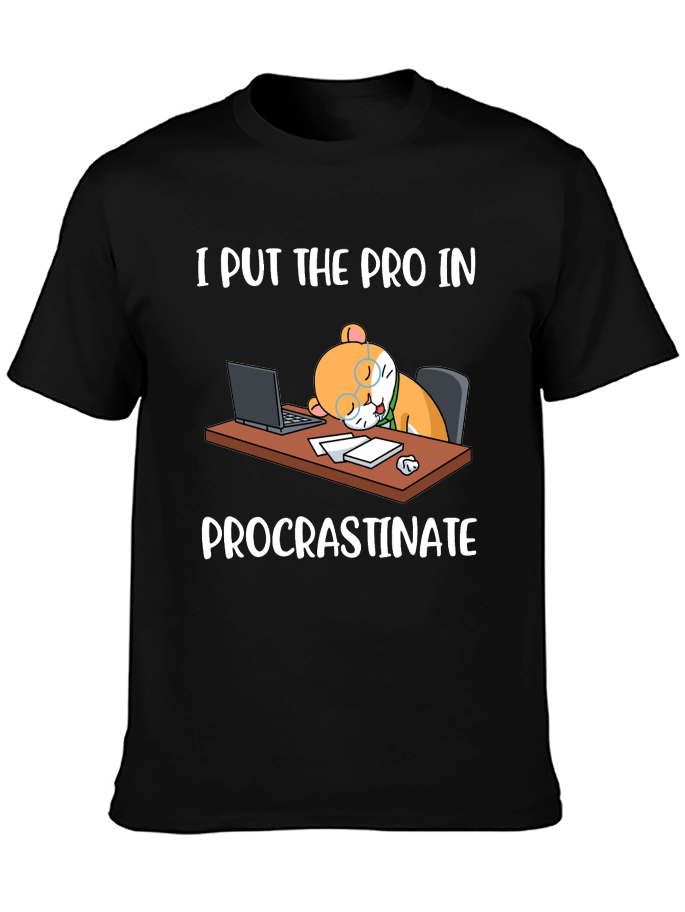 Black Procrastinate Cat T-Shirt view 3