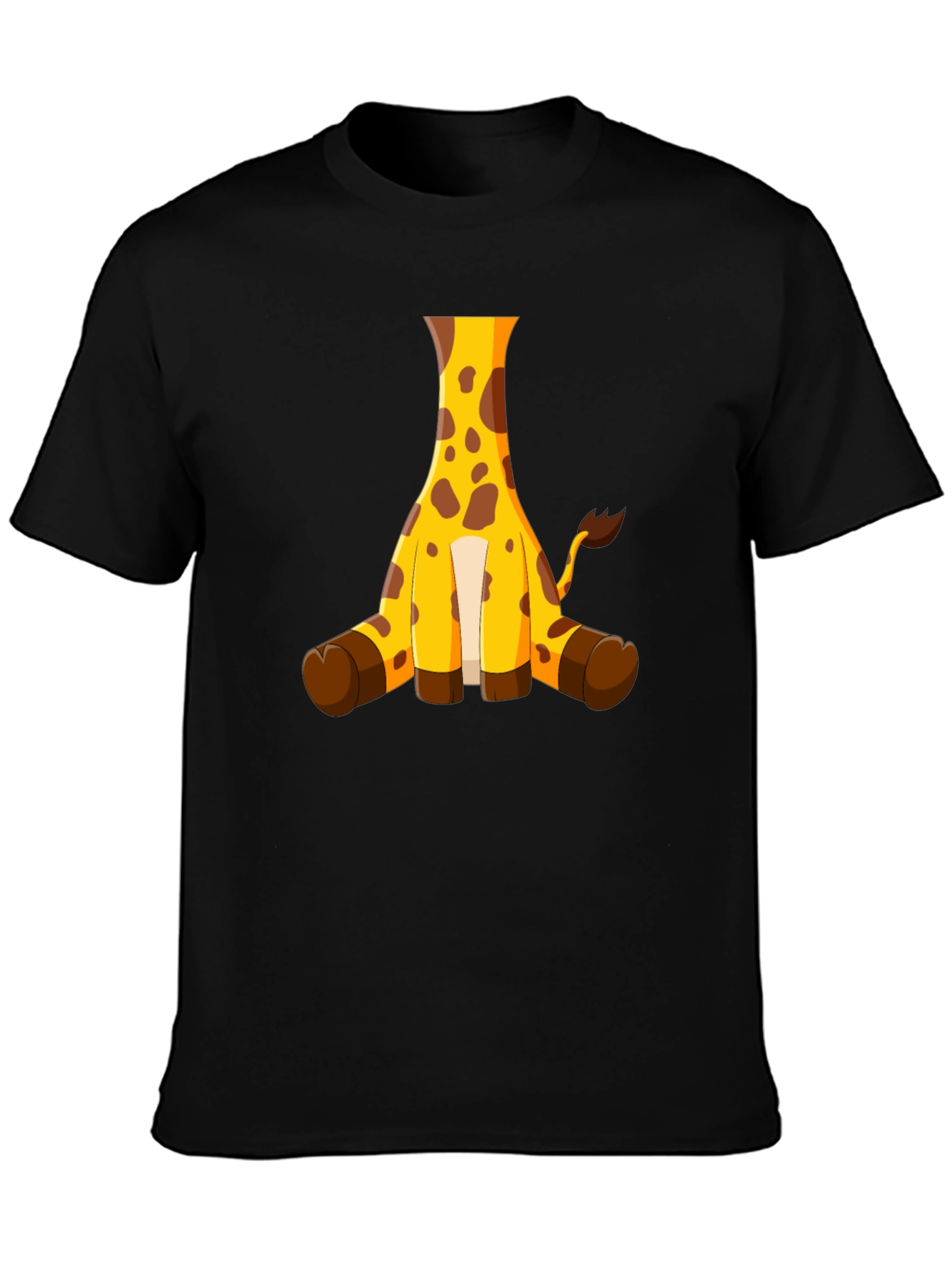 Black Giraffe Cartoon Black T-Shirt view 3