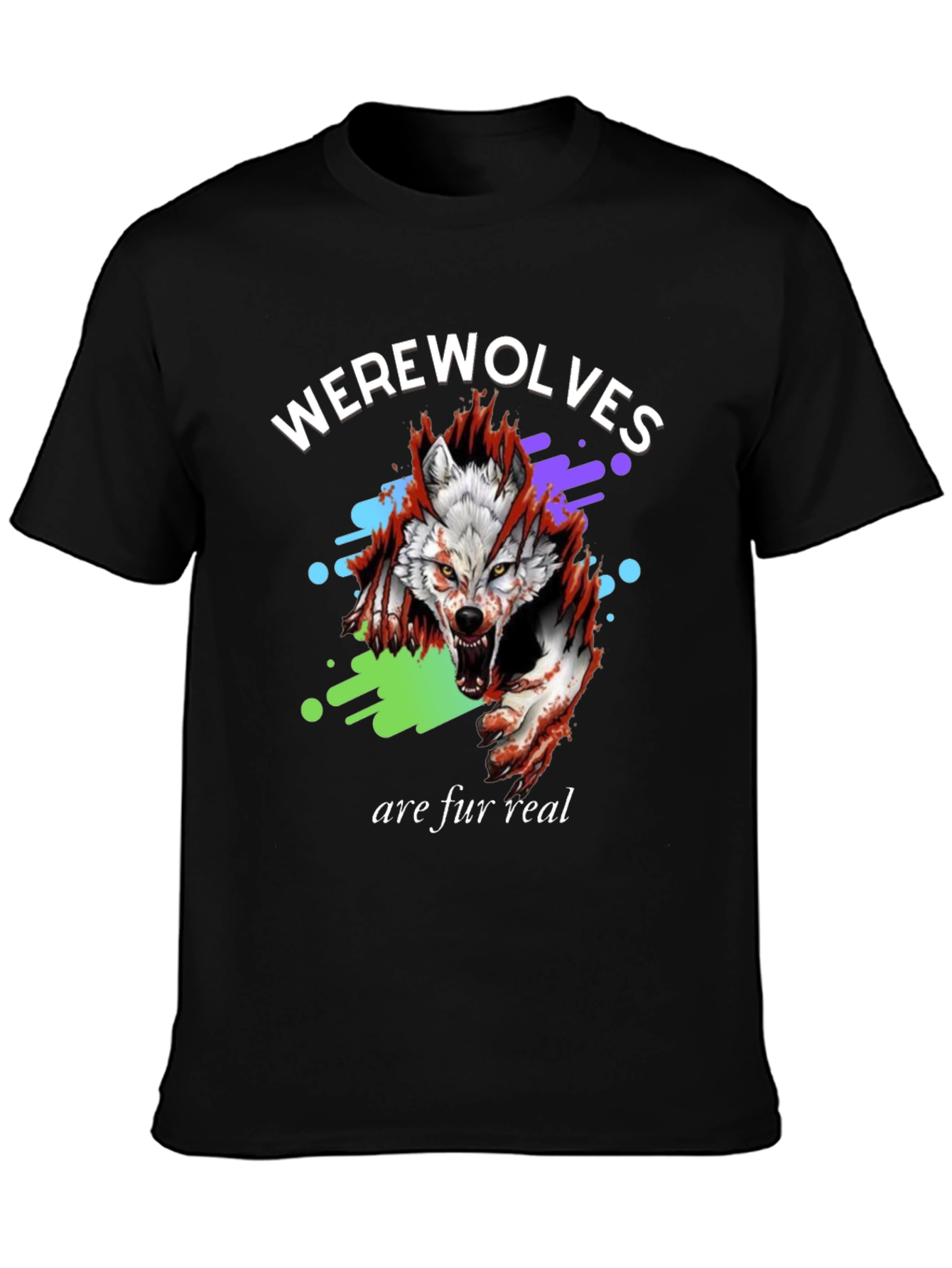 Black Werewolves Are Fur Real Black Graphic T-Shirt view 3