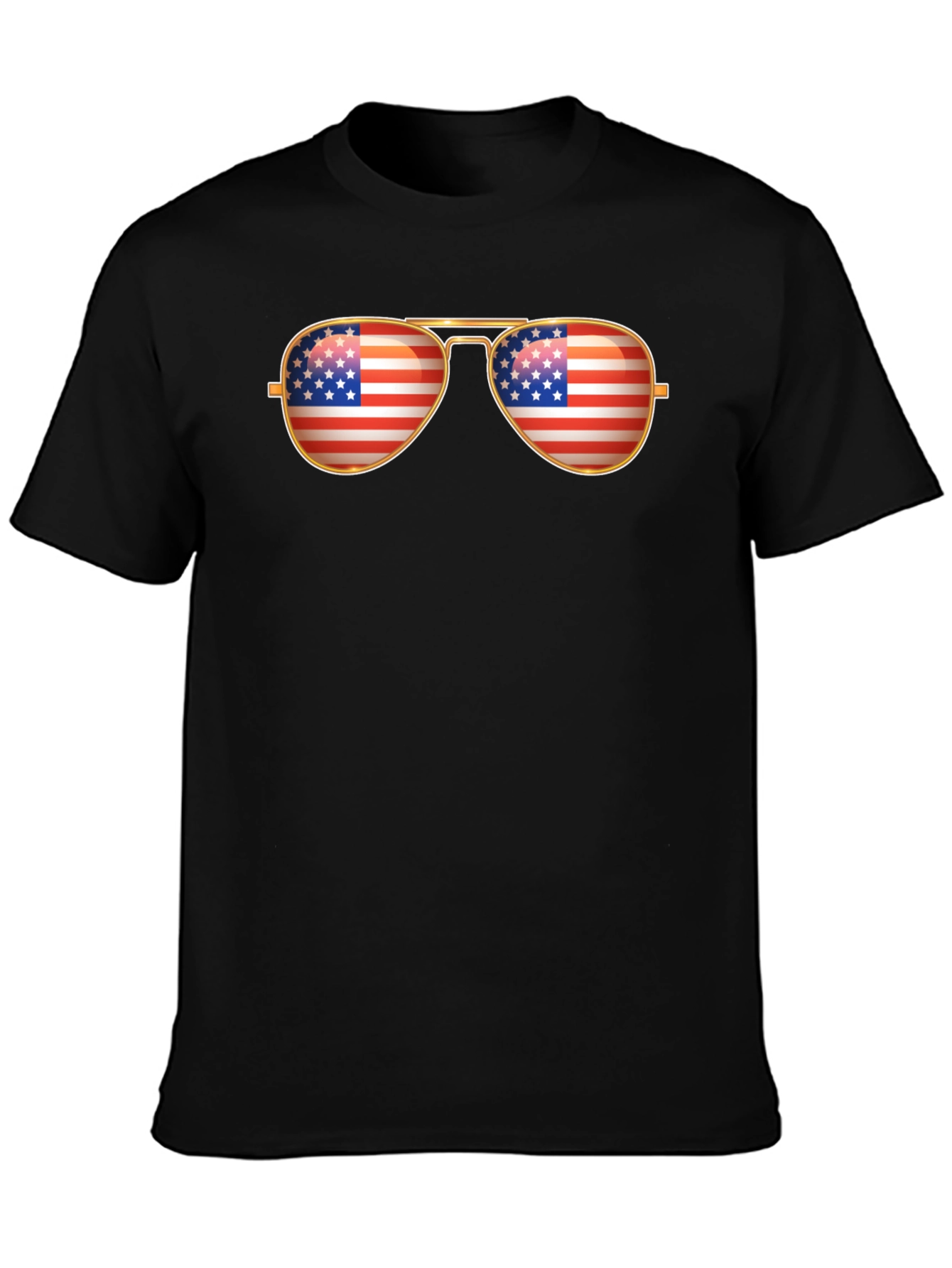 Black American Flag Aviator Sunglasses T-Shirt view 3