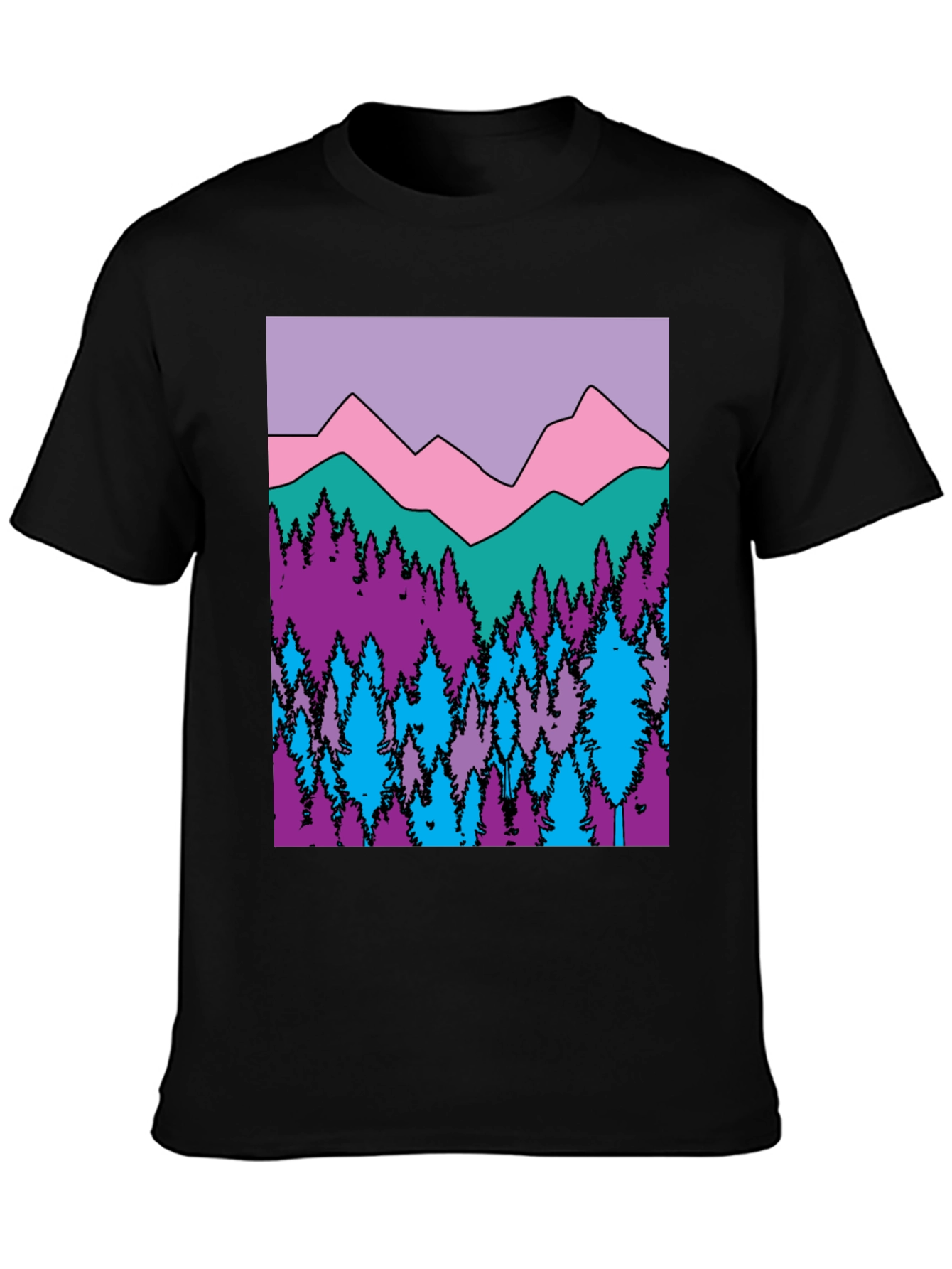 Black Mountains & Trees Graphic T-Shirt - Colorful Nature Design view 3