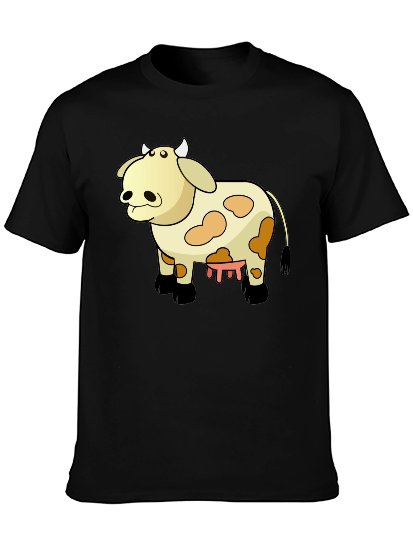 Black Funny Cow Cartoon Black T-Shirt view 3