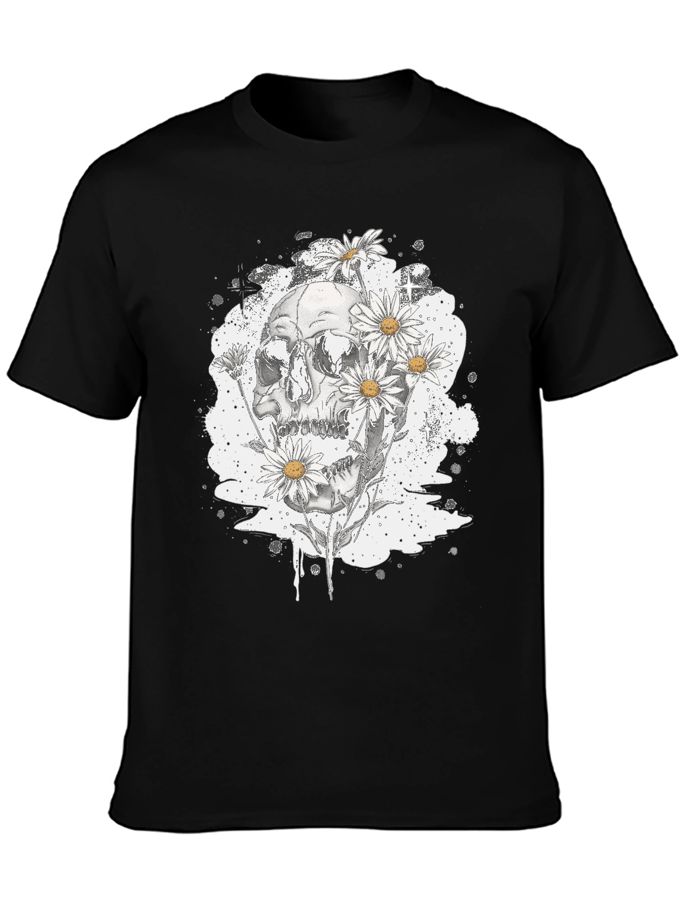 Black Skull & Daisy Graphic Tee - Edgy Black T-Shirt view 3
