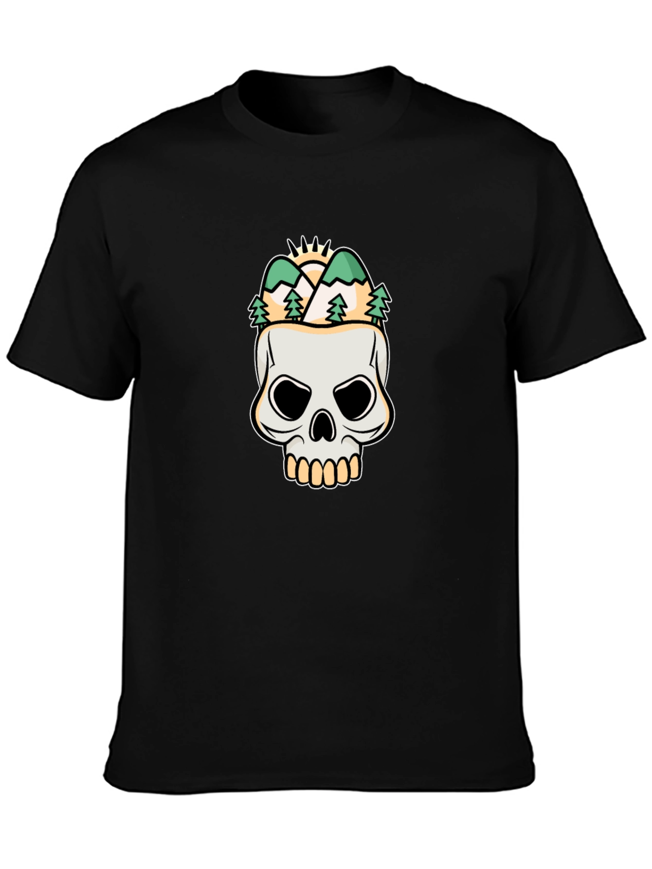 Black Skull & Mountain Graphic Tee - Stylish Black T-Shirt view 3