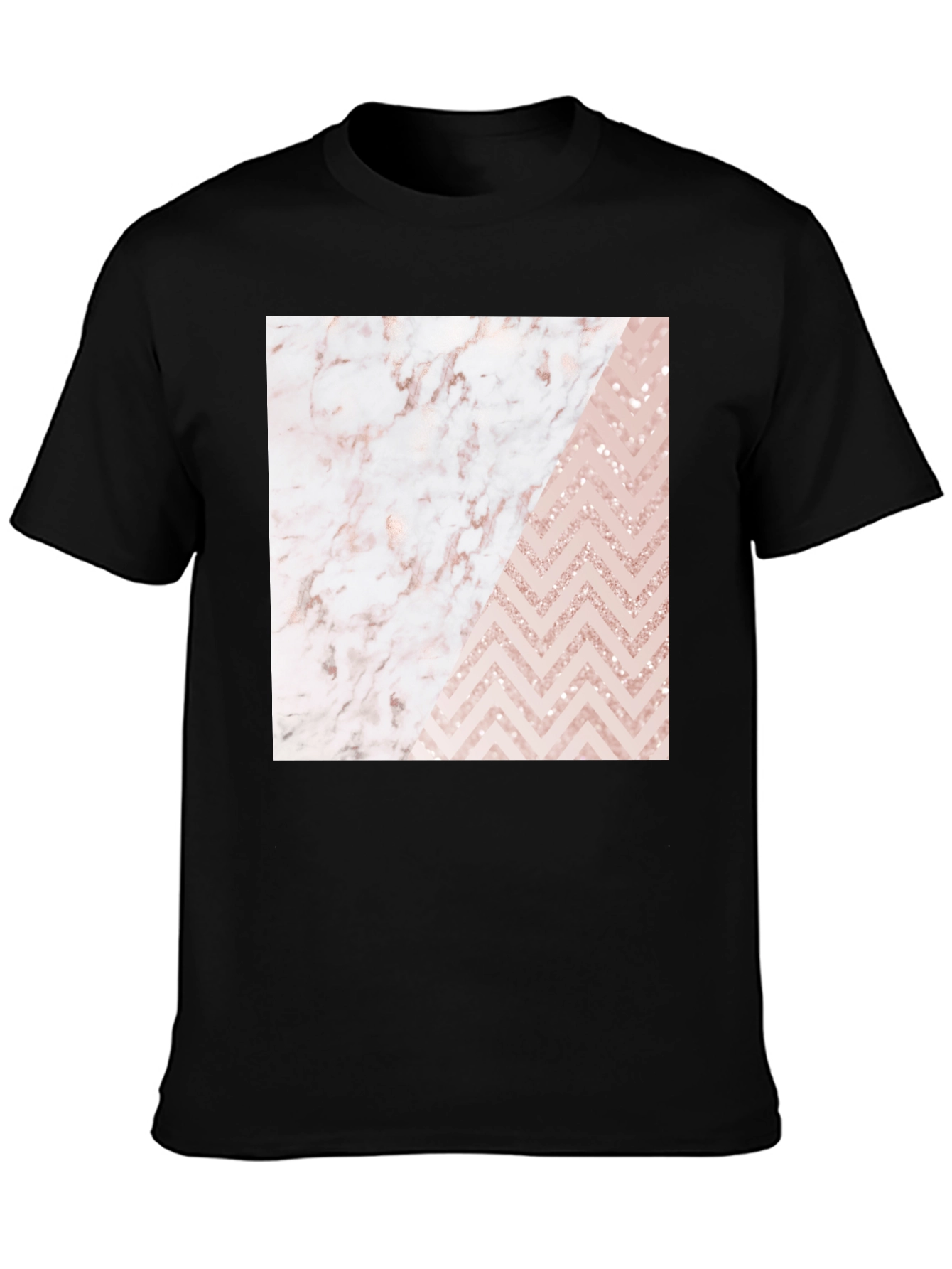 Black Modern Marble & Chevron Graphic T-Shirt view 3