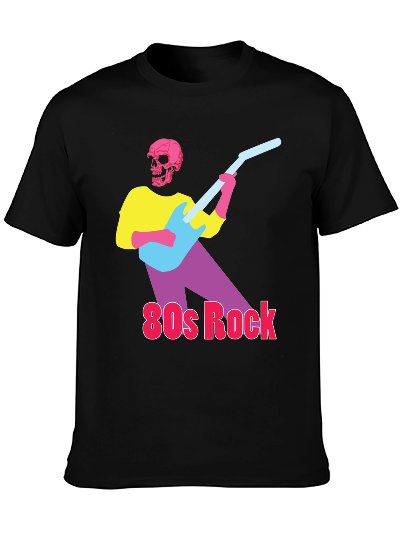 Black 80s Rock Skeleton Guitarist Graphic Tee view 3