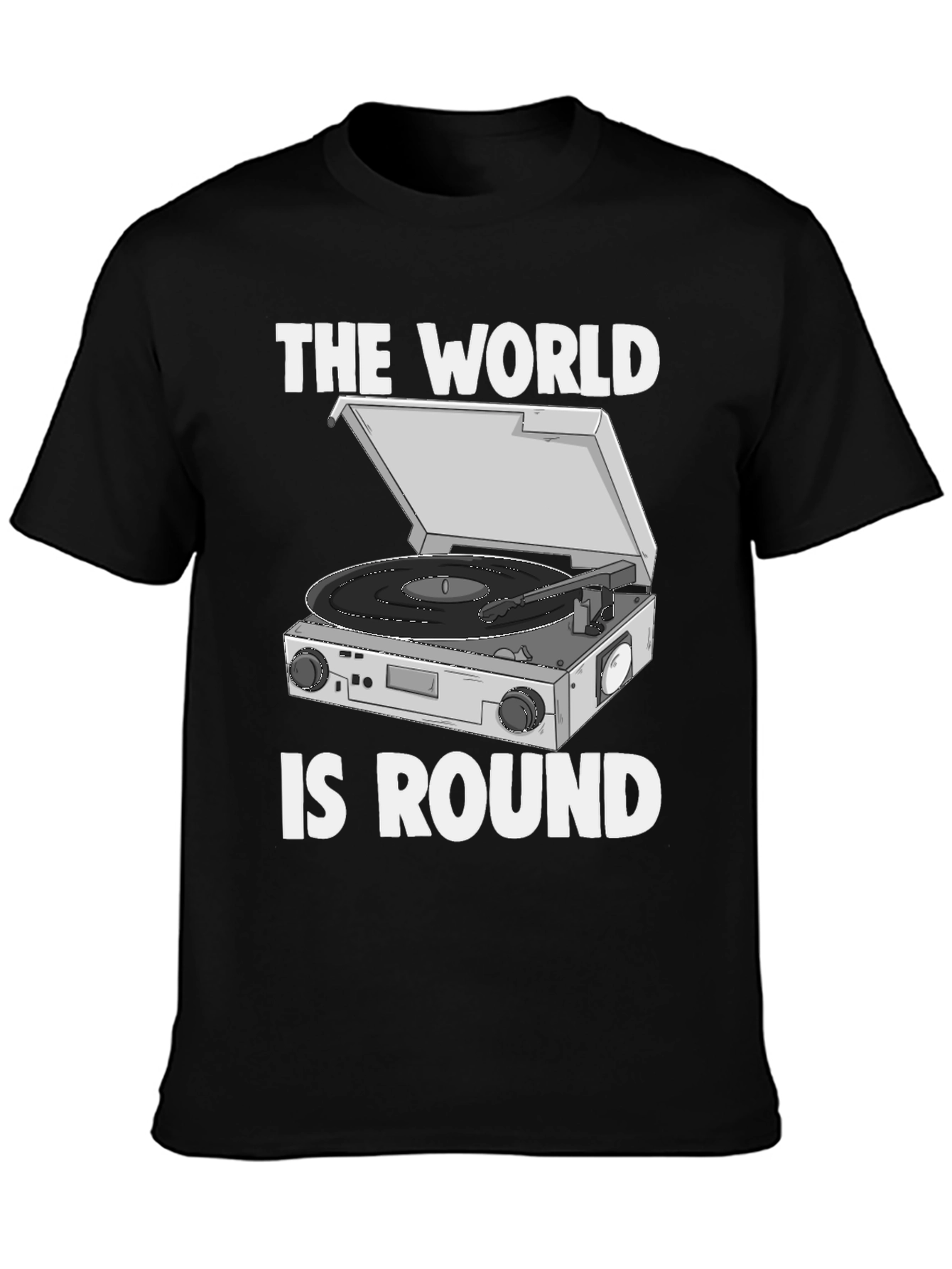 Black The World is Round Vinyl Turntable T-Shirt view 3