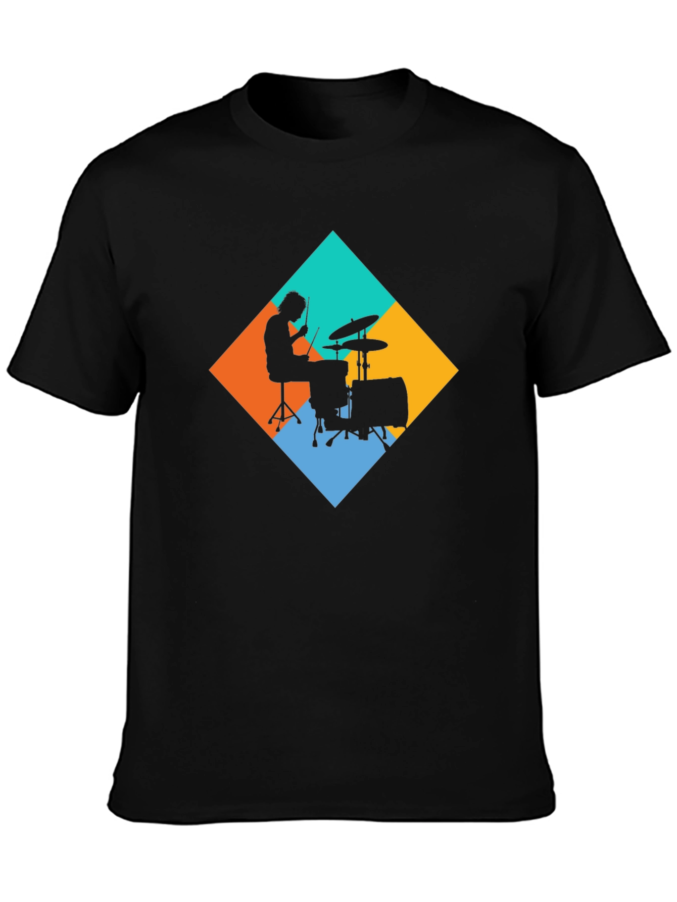 Black Drummer Graphic Tee - Black Cotton Blend T-Shirt view 3