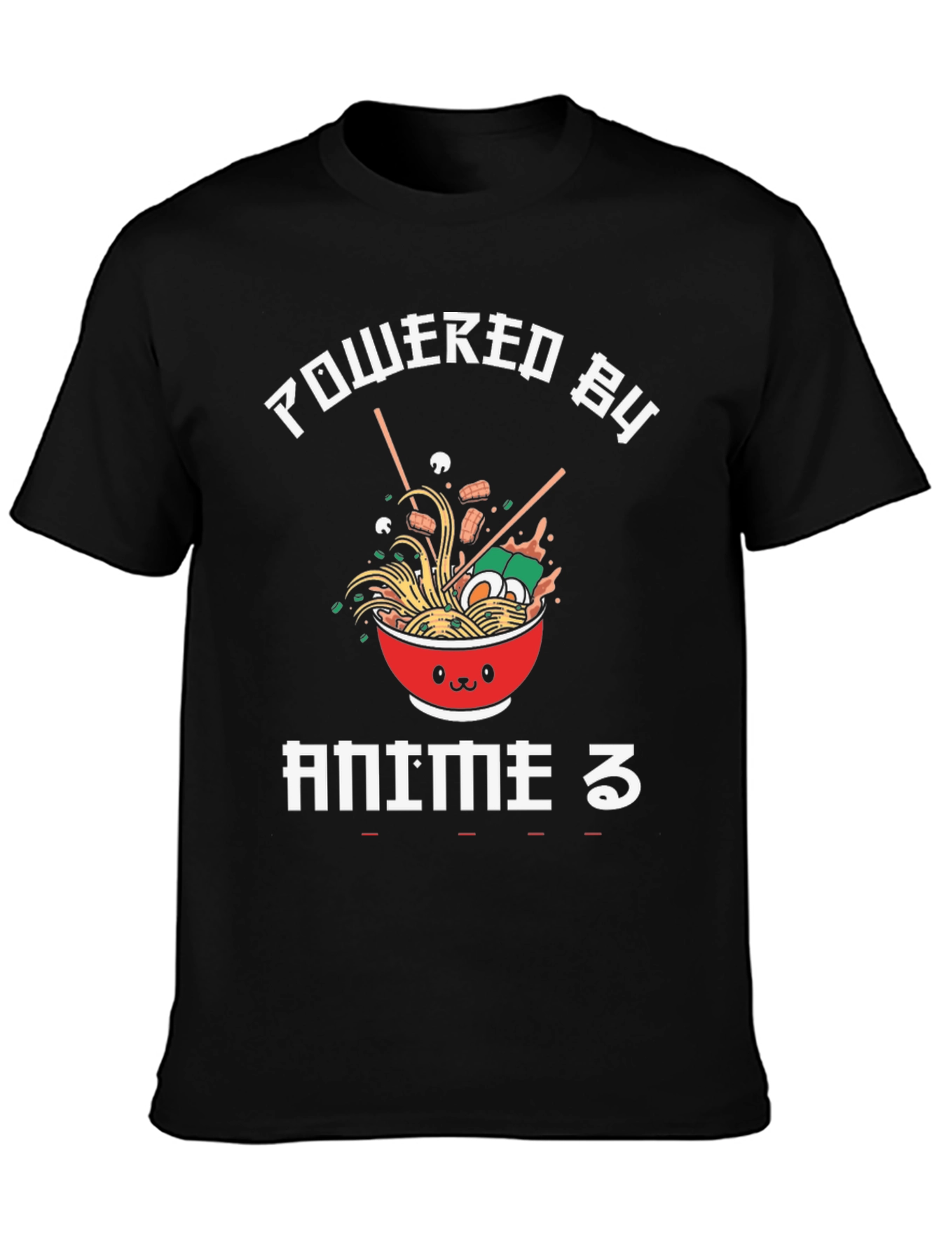 Black Powered by Anime Ramen Graphic T-Shirt view 3