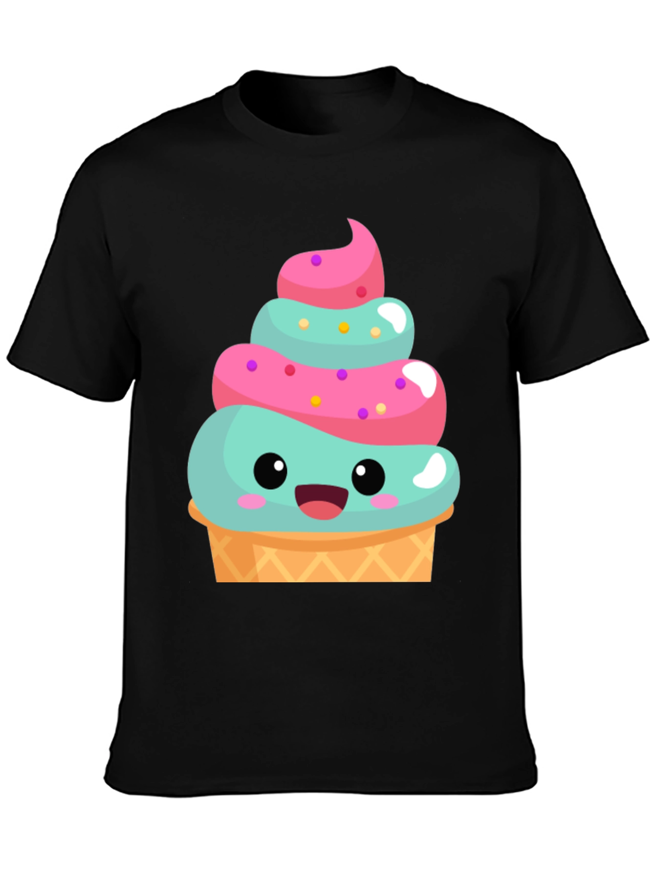 Black Cute Ice Cream Cone Graphic Tee - Fun Summer Shirt view 3