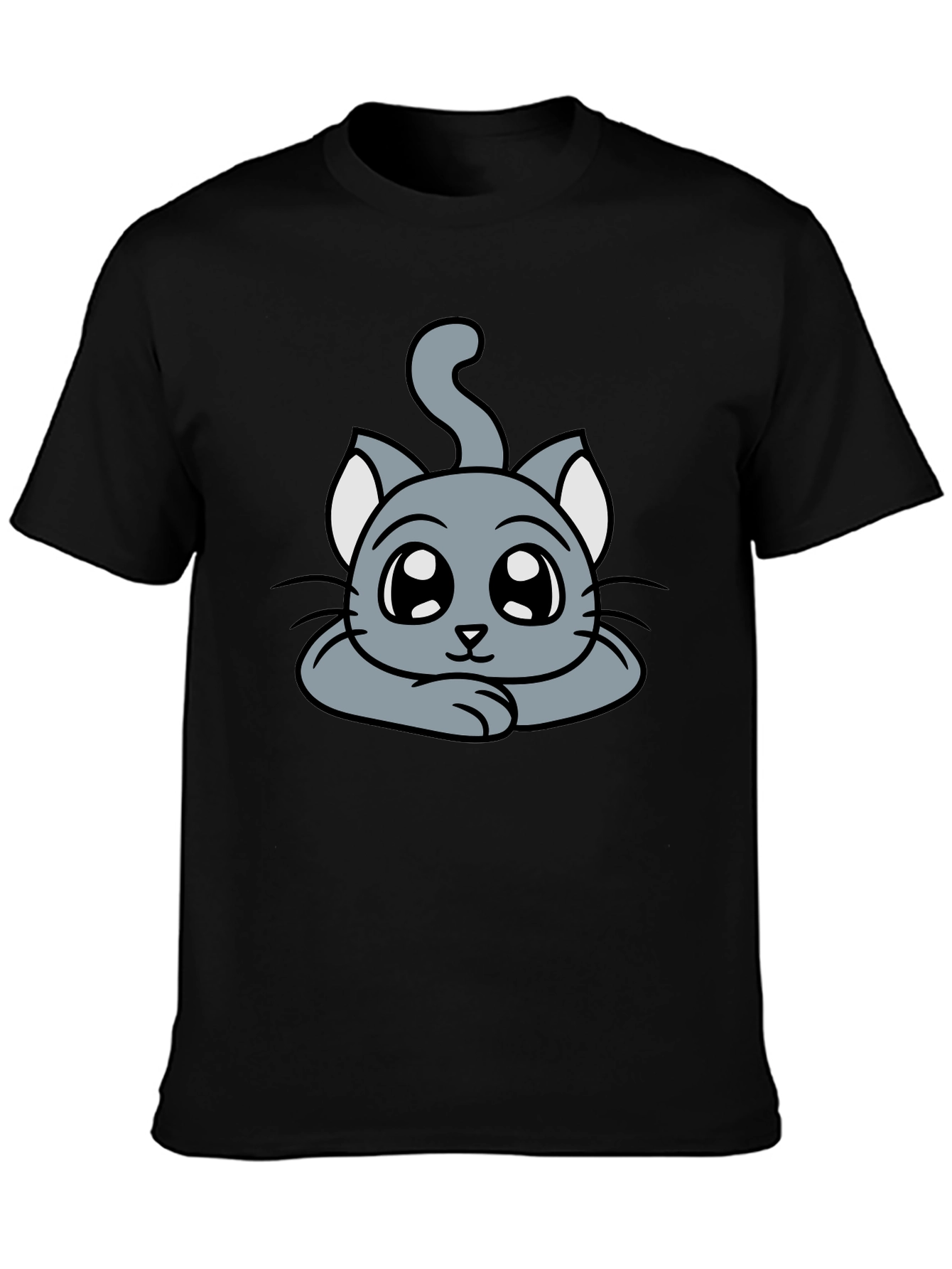 Black Cute Cartoon Cat Graphic T-Shirt - Black view 3