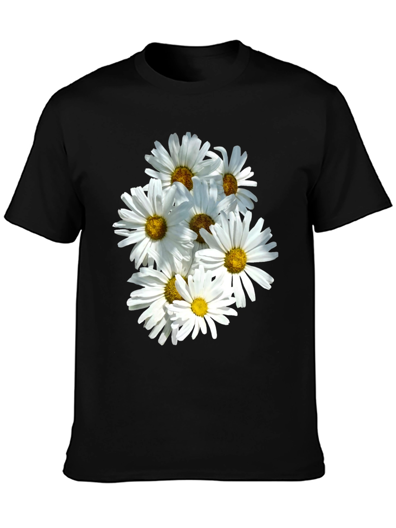 Black Daisy Flower T-Shirt - Black Cotton Graphic Tee view 3