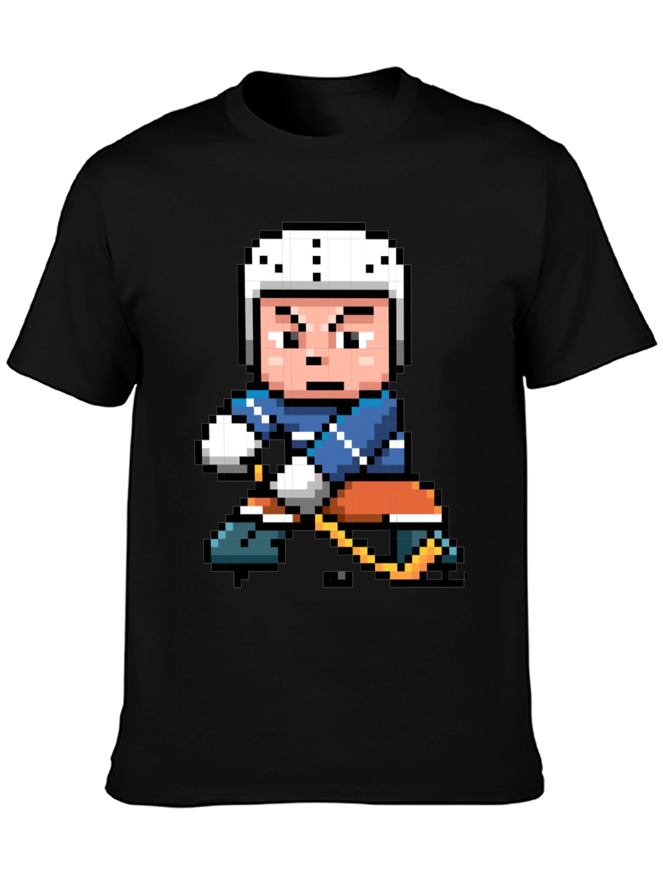 Black Retro Pixel Hockey Player Graphic T-Shirt view 3